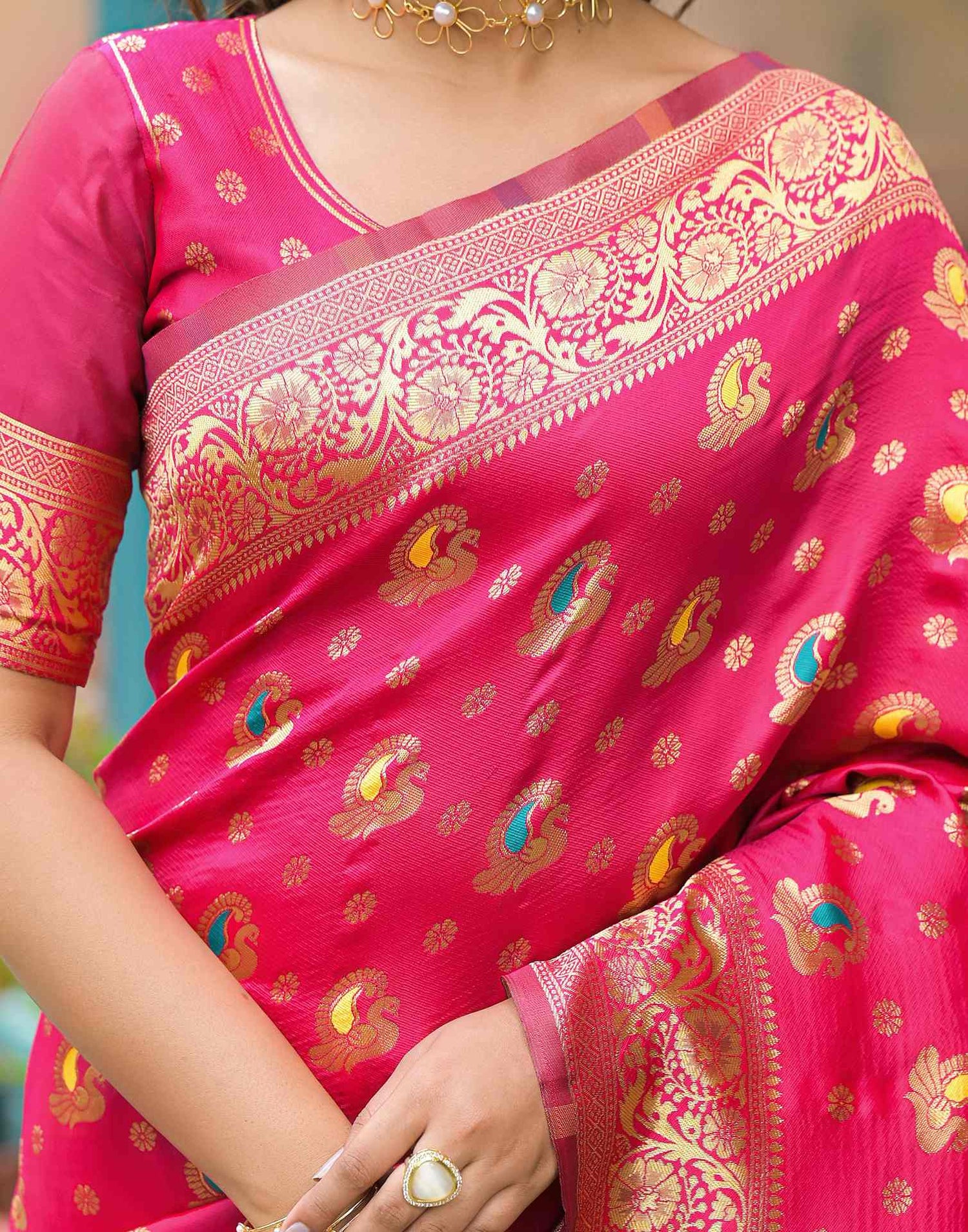 Dark Pink Silk Woven Banarasi Saree