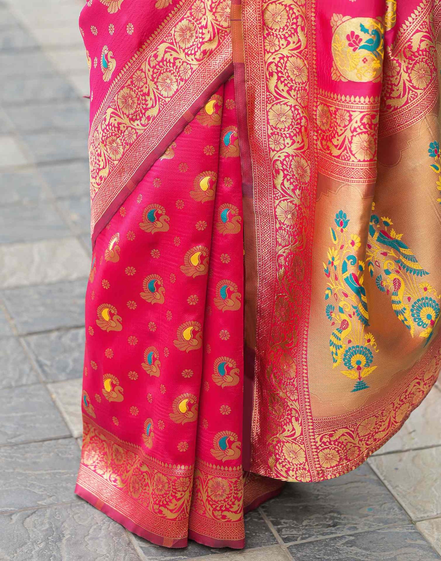 Dark Pink Silk Woven Banarasi Saree