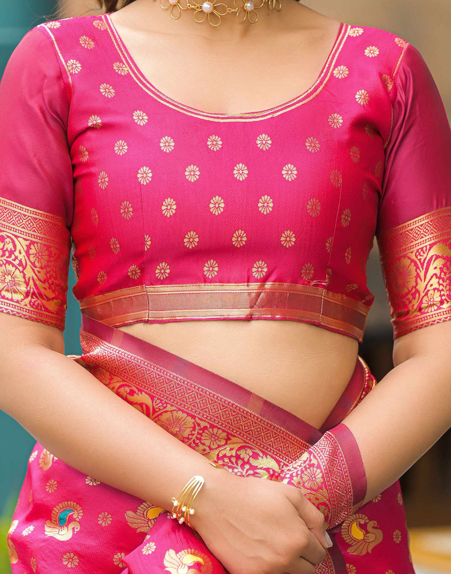 Dark Pink Silk Woven Banarasi Saree