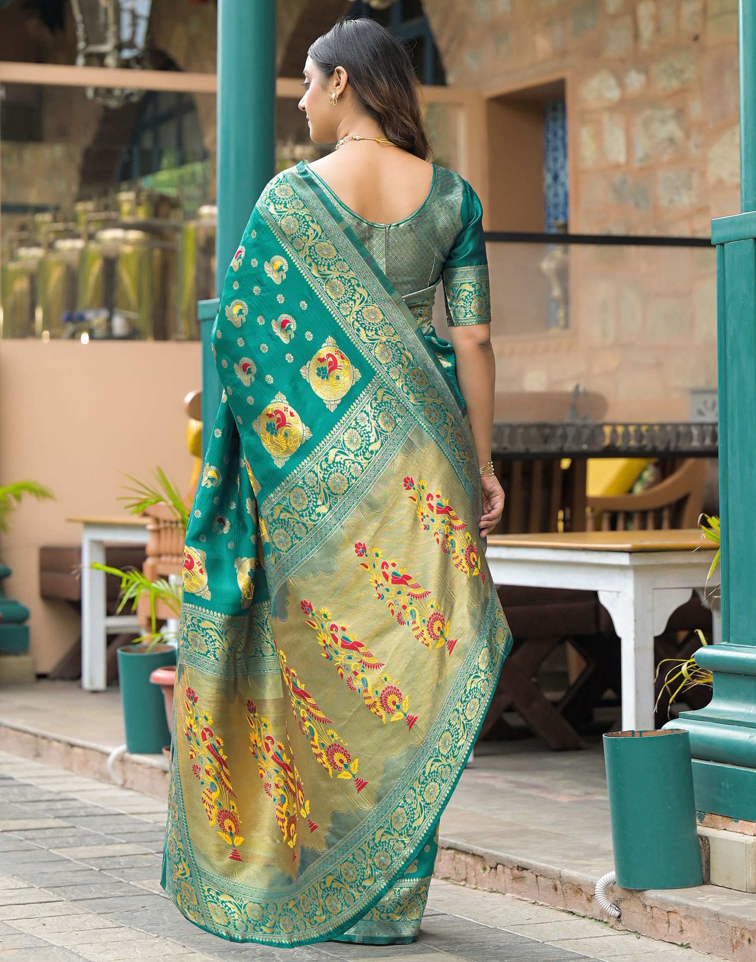 Teal Green Silk Woven Banarasi Saree
