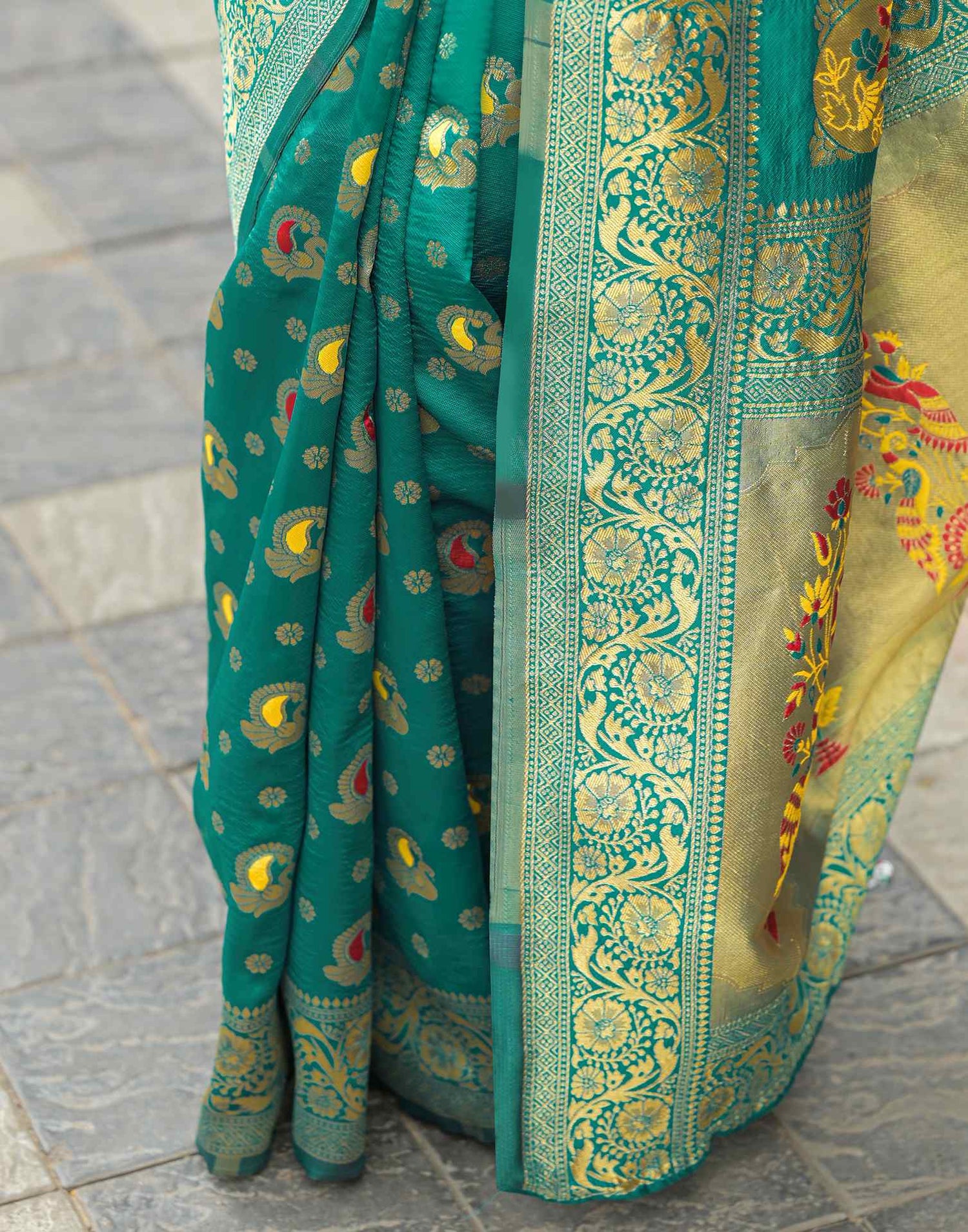 Teal Green Silk Woven Banarasi Saree