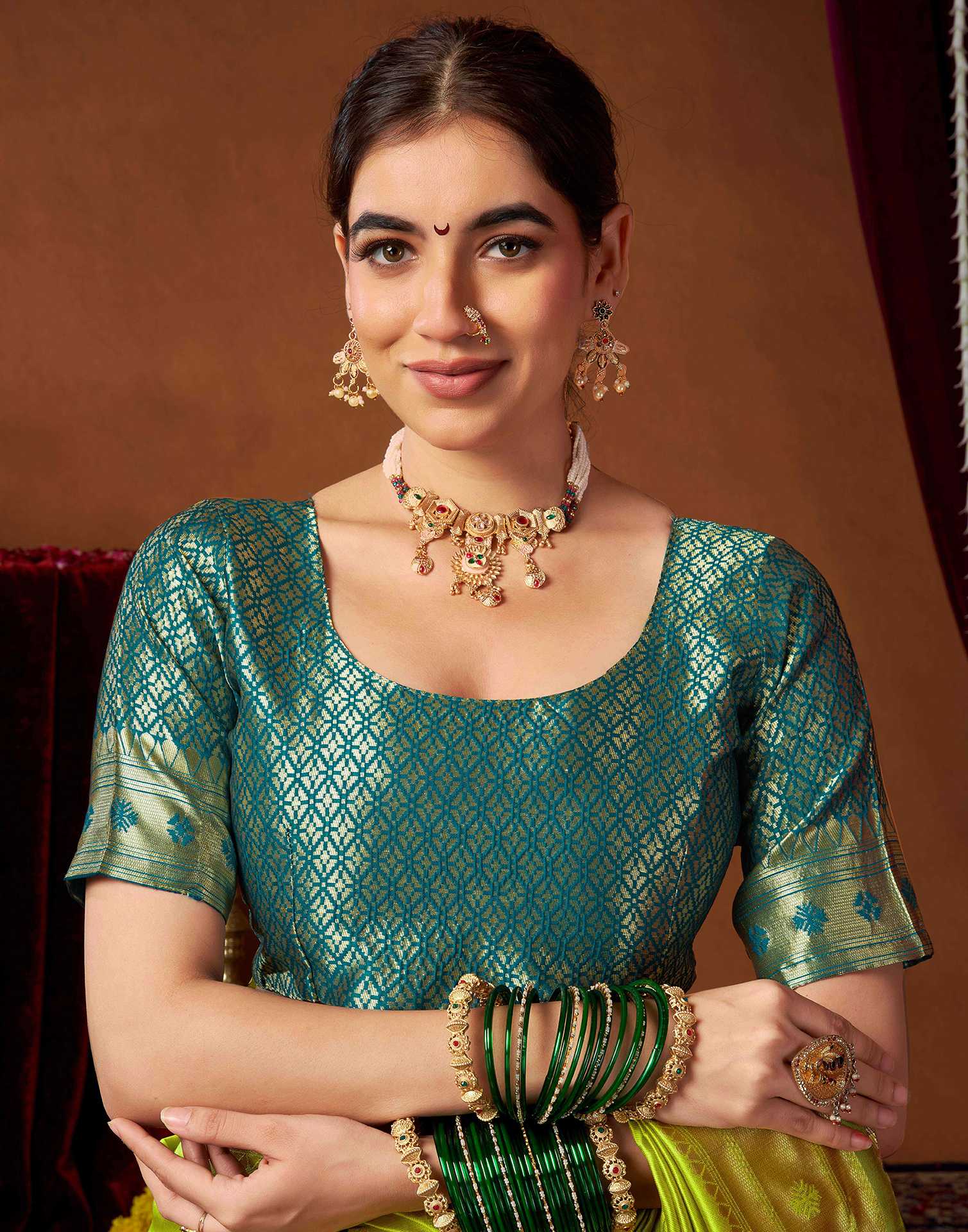 Lime Green Silk Paithani Chaturthi Saree