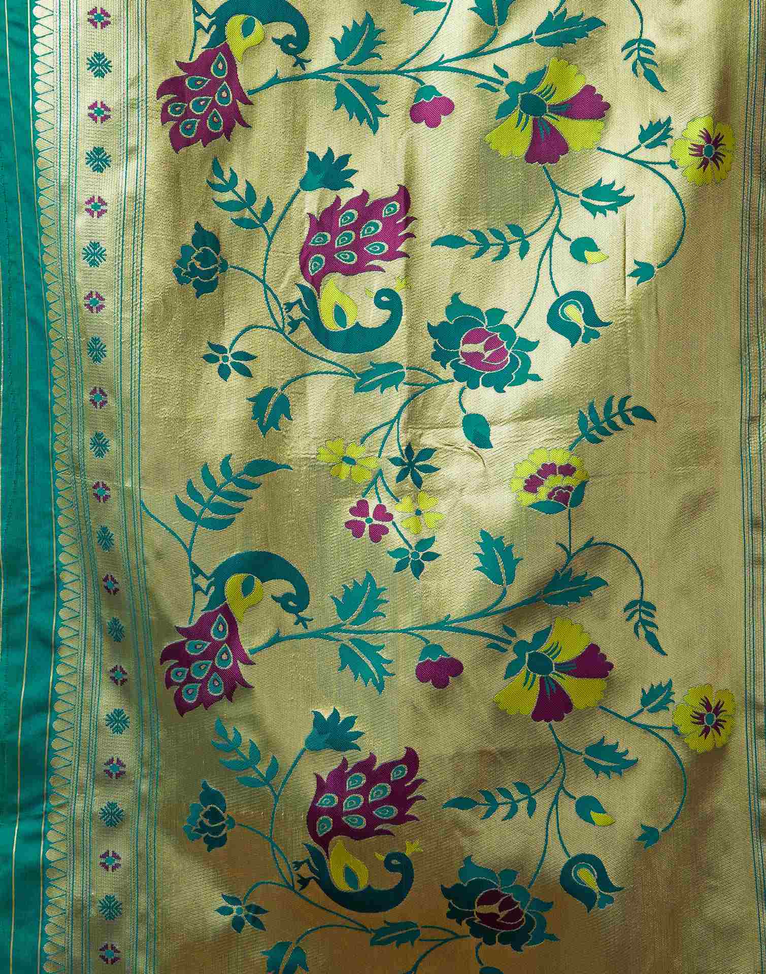 Lime Green Silk Paithani Chaturthi Saree