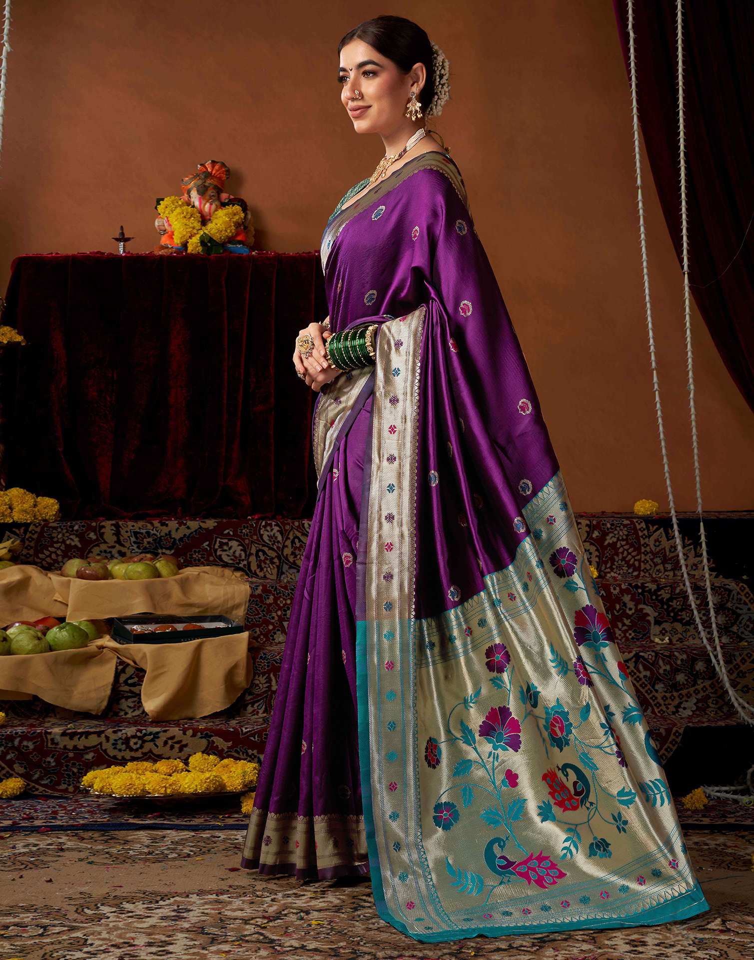 Dark Purple Silk Paithani Chaturthi Saree