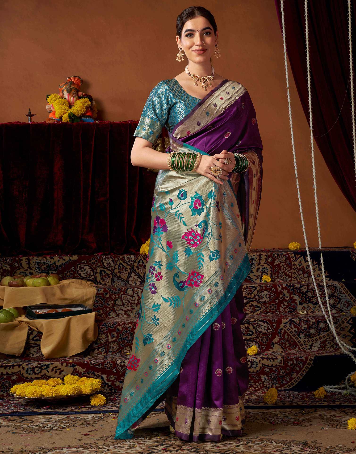 Dark Purple Silk Paithani Chaturthi Saree