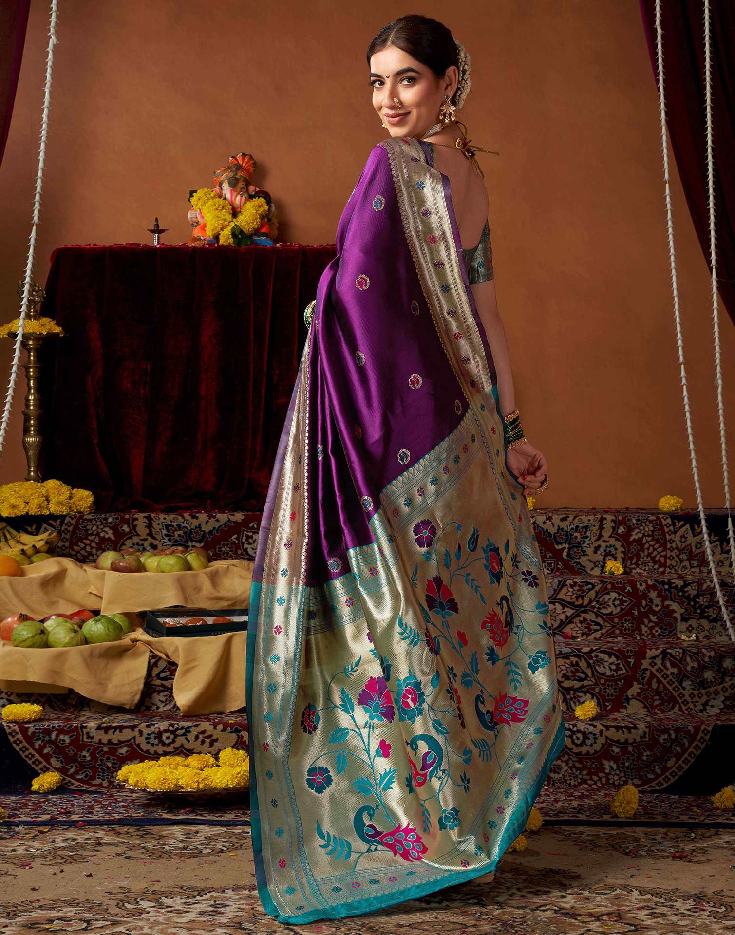 Dark Purple Silk Paithani Chaturthi Saree