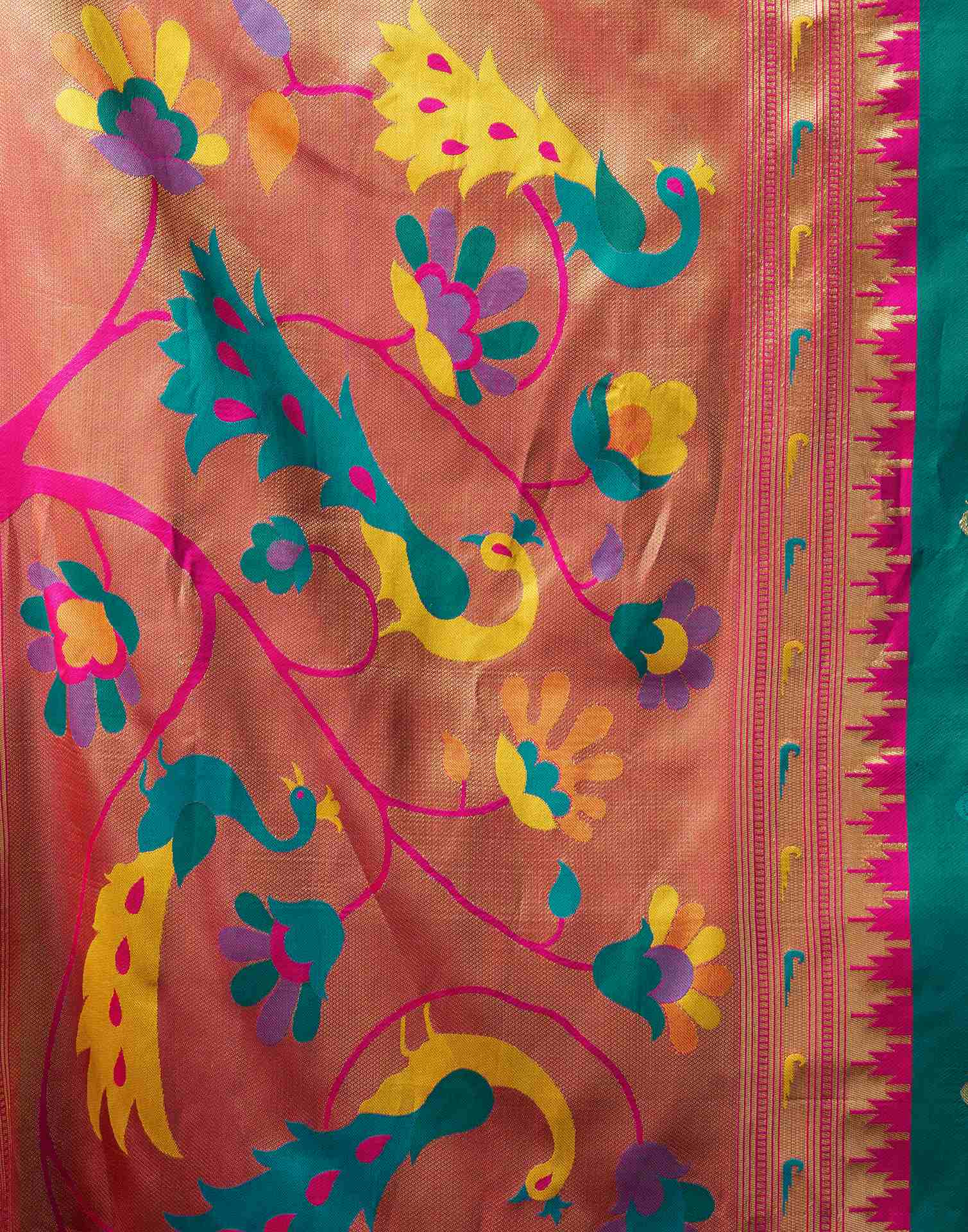 Teal Green Silk Paithani Chaturthi Saree