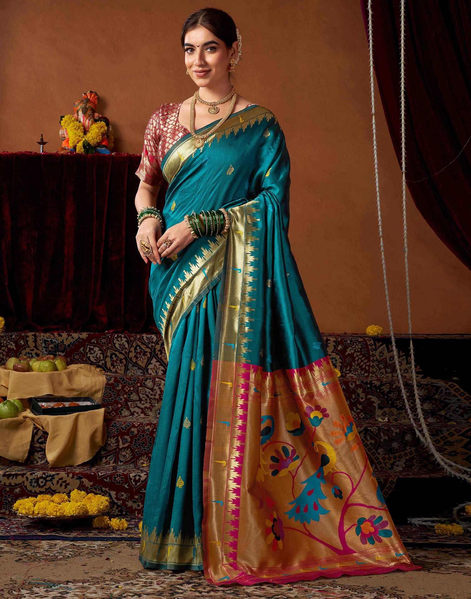 Rama Blue Silk Paithani Chaturthi Saree