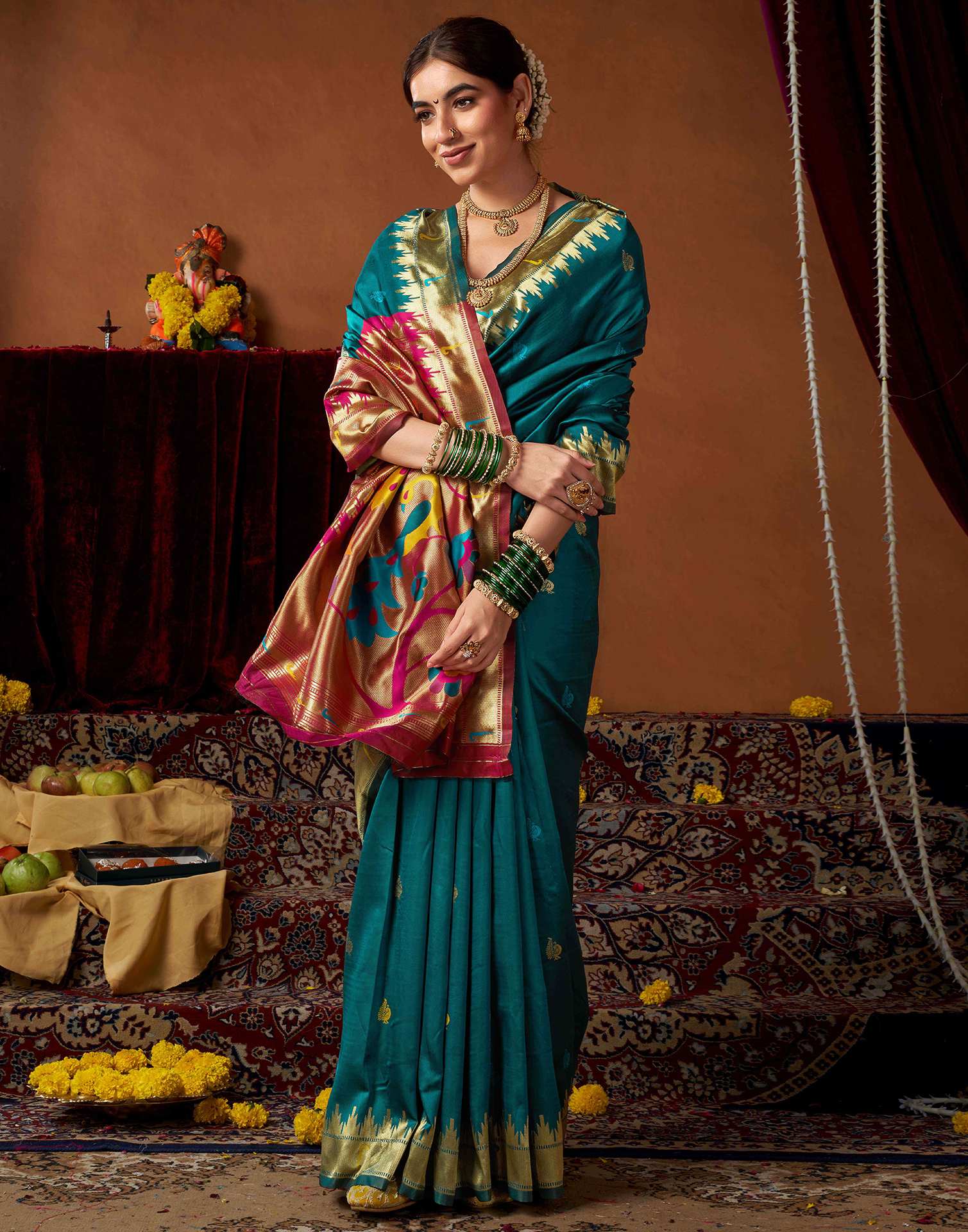 Rama Blue Silk Paithani Chaturthi Saree