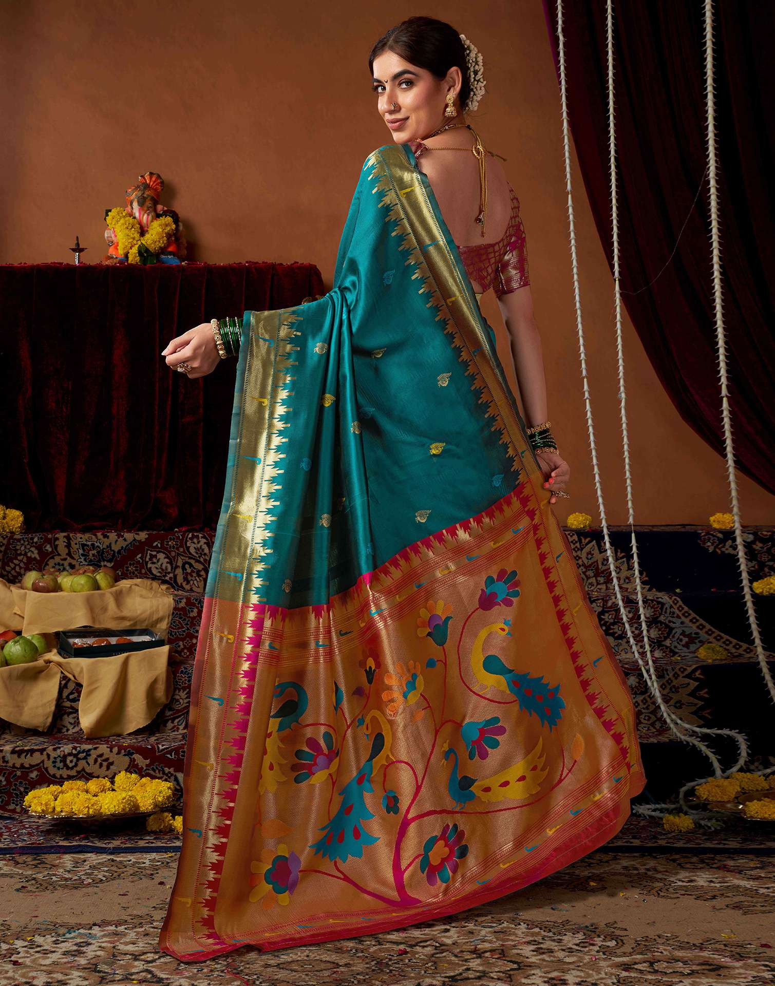 Rama Blue Silk Paithani Chaturthi Saree