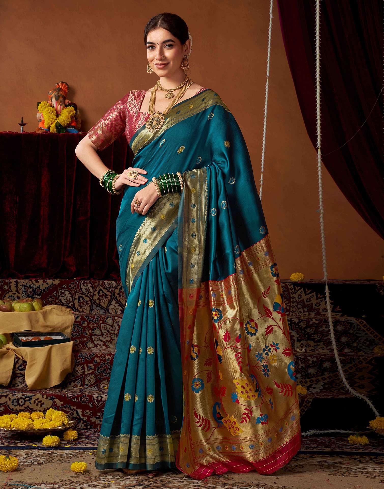 Rama Blue Silk Paithani Chaturthi Saree