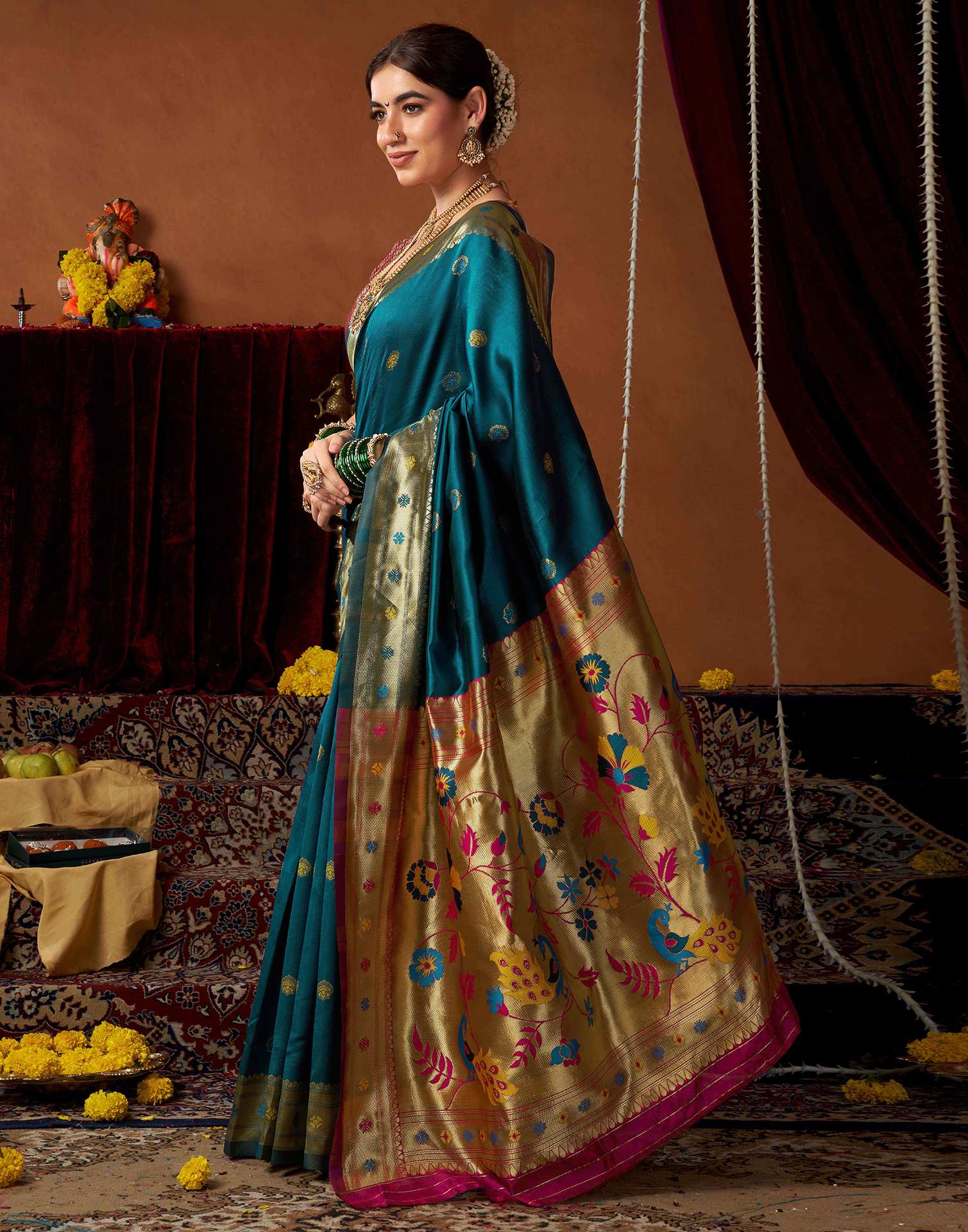 Rama Blue Silk Paithani Chaturthi Saree
