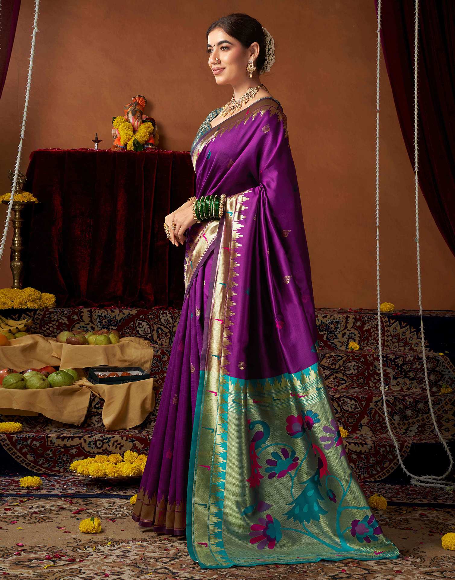 Dark Purple Silk Paithani Chaturthi Saree