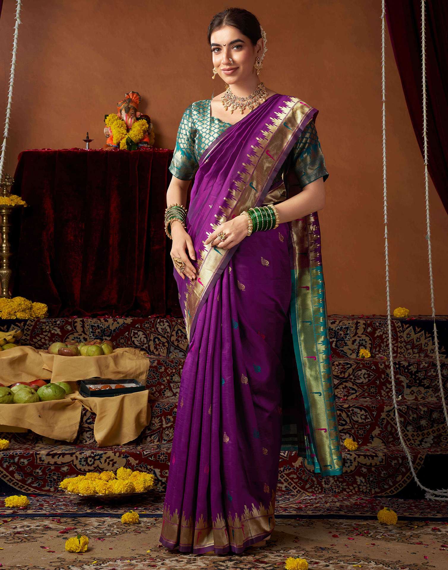 Dark Purple Silk Paithani Chaturthi Saree