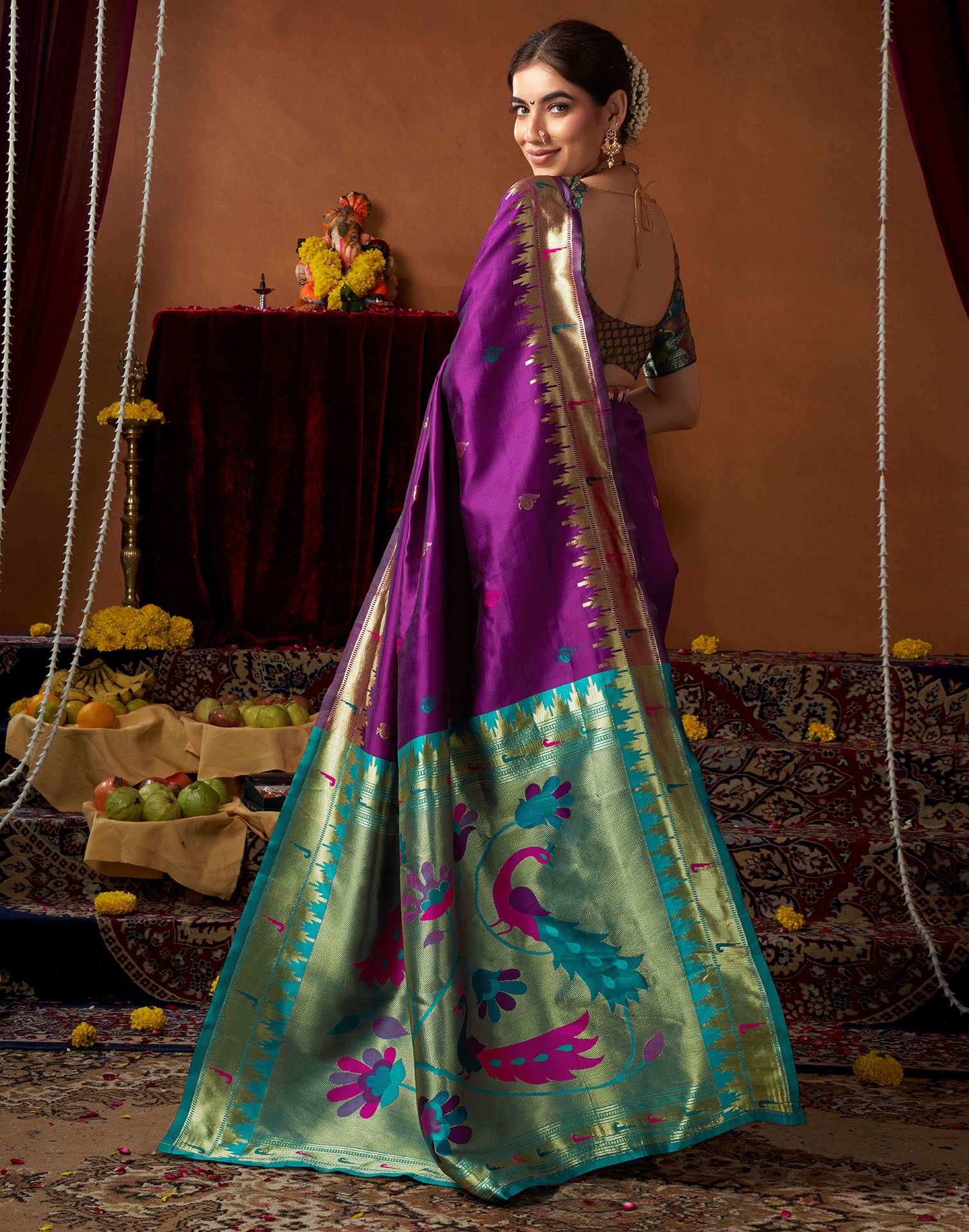 Dark Purple Silk Paithani Chaturthi Saree