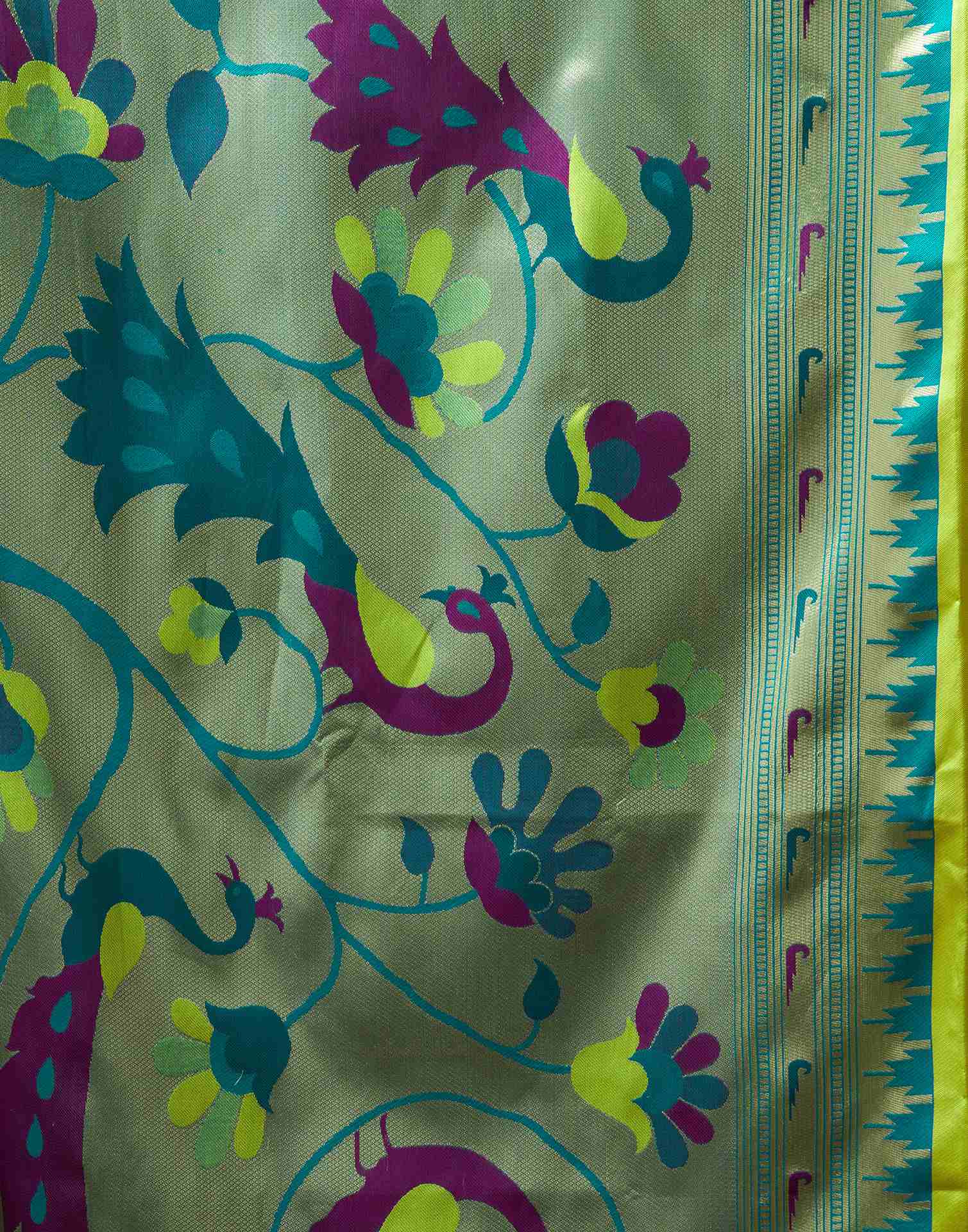 Lime Green Silk Paithani Chaturthi Saree