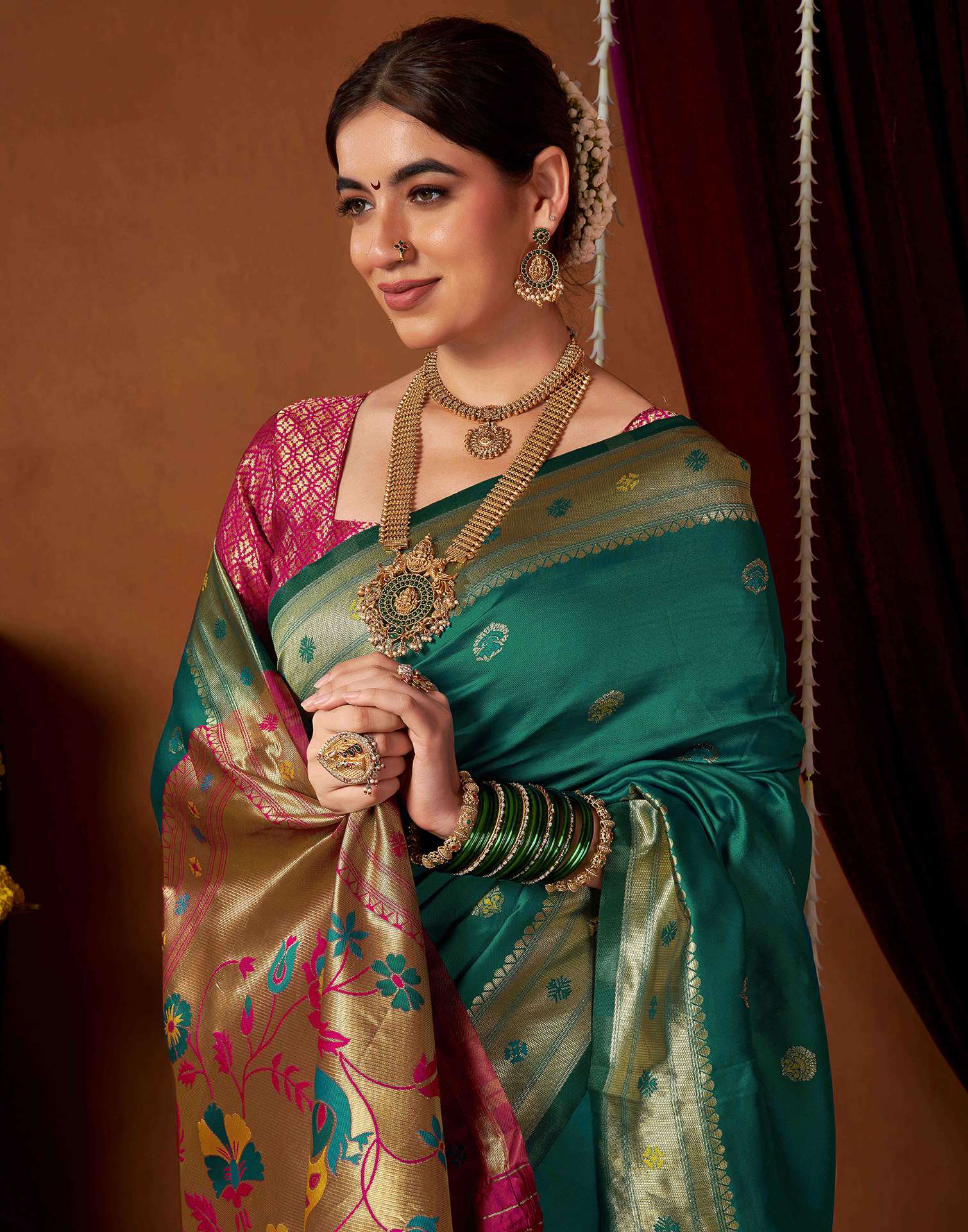 Teal Green Silk Paithani Chaturthi Saree