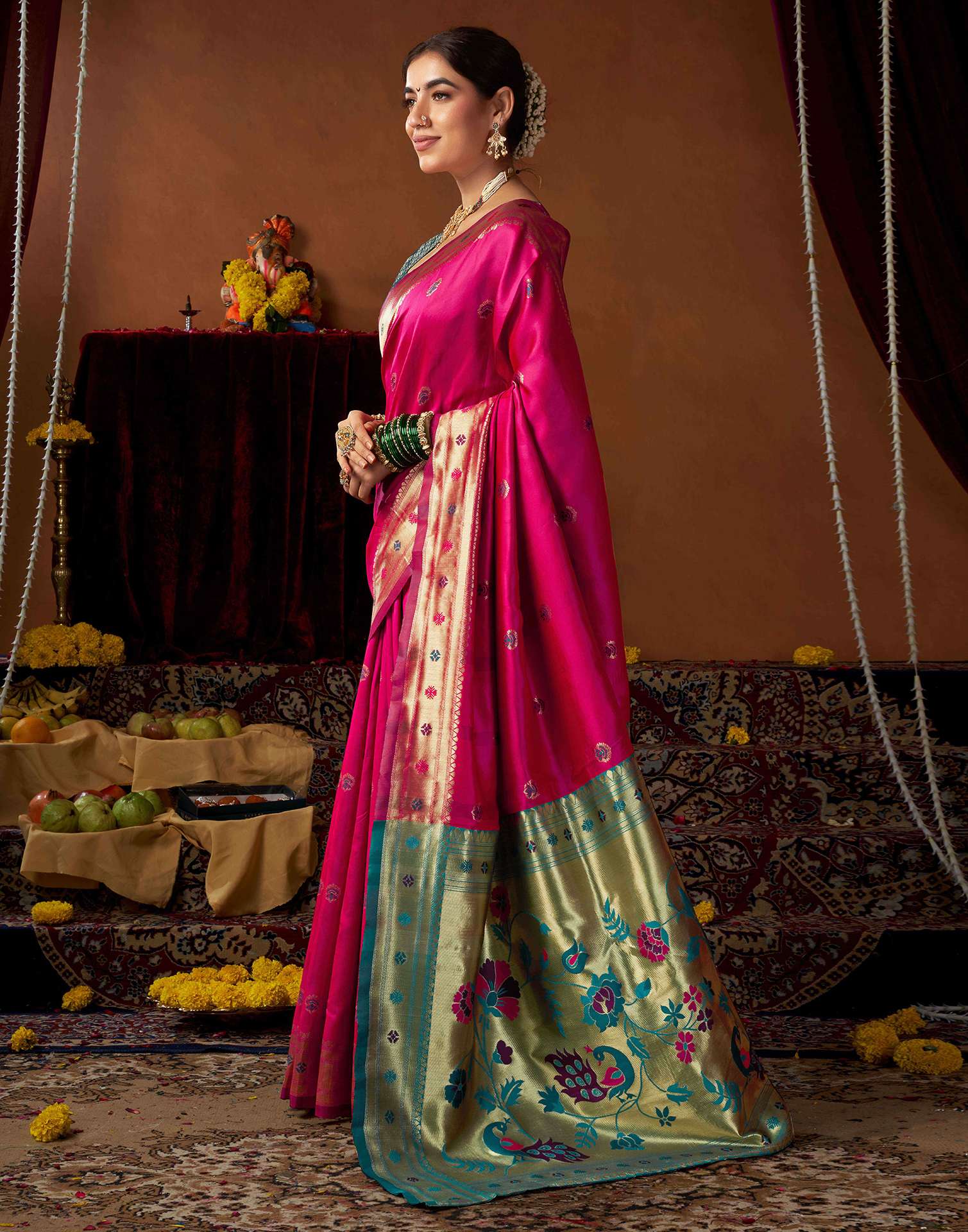 Rani Pink Silk Paithani Chaturthi Saree