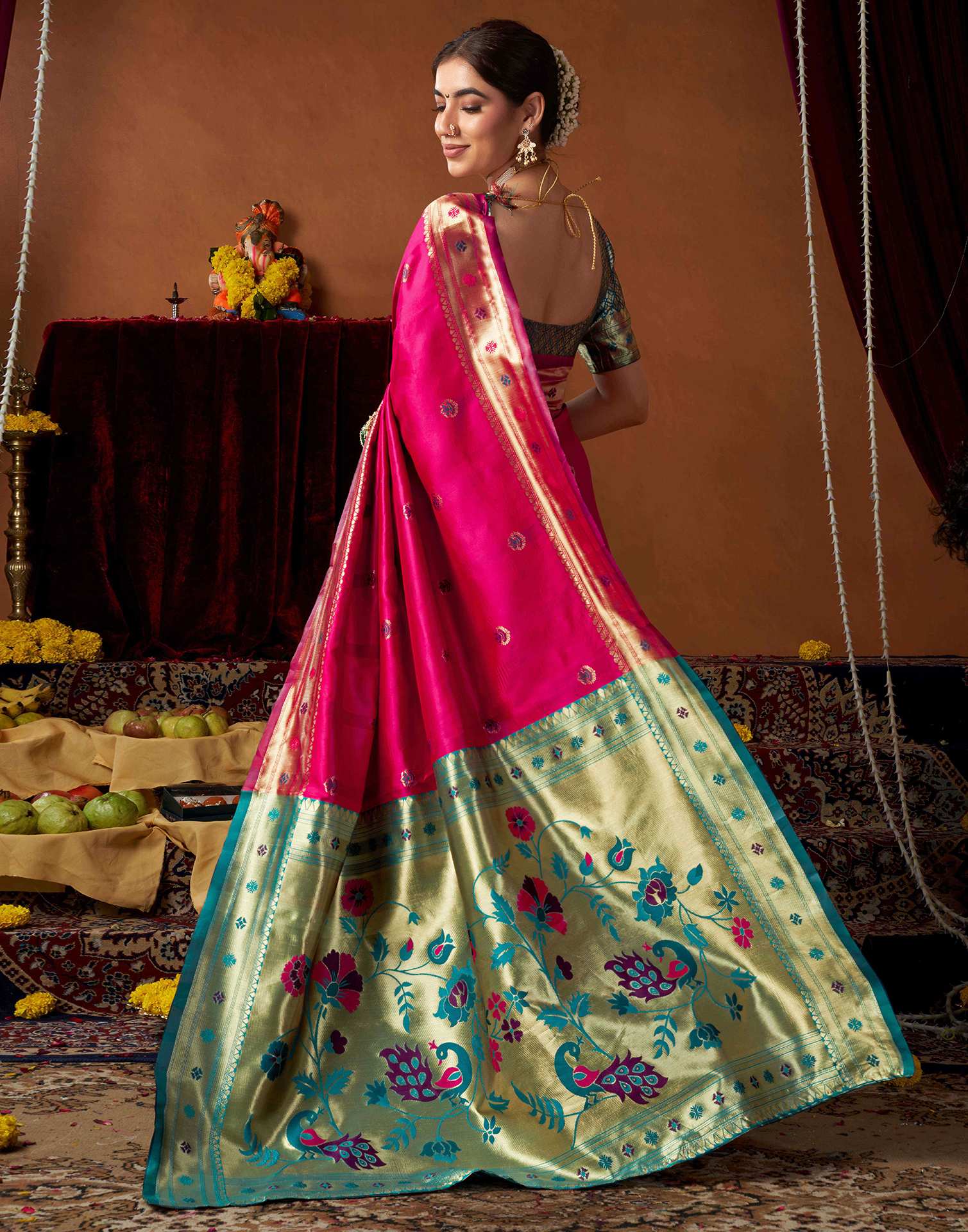 Rani Pink Silk Paithani Chaturthi Saree