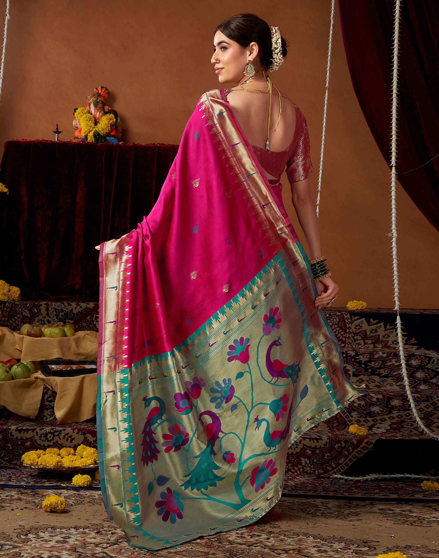 Dark Rani Pink Silk Paithani Chaturthi Saree