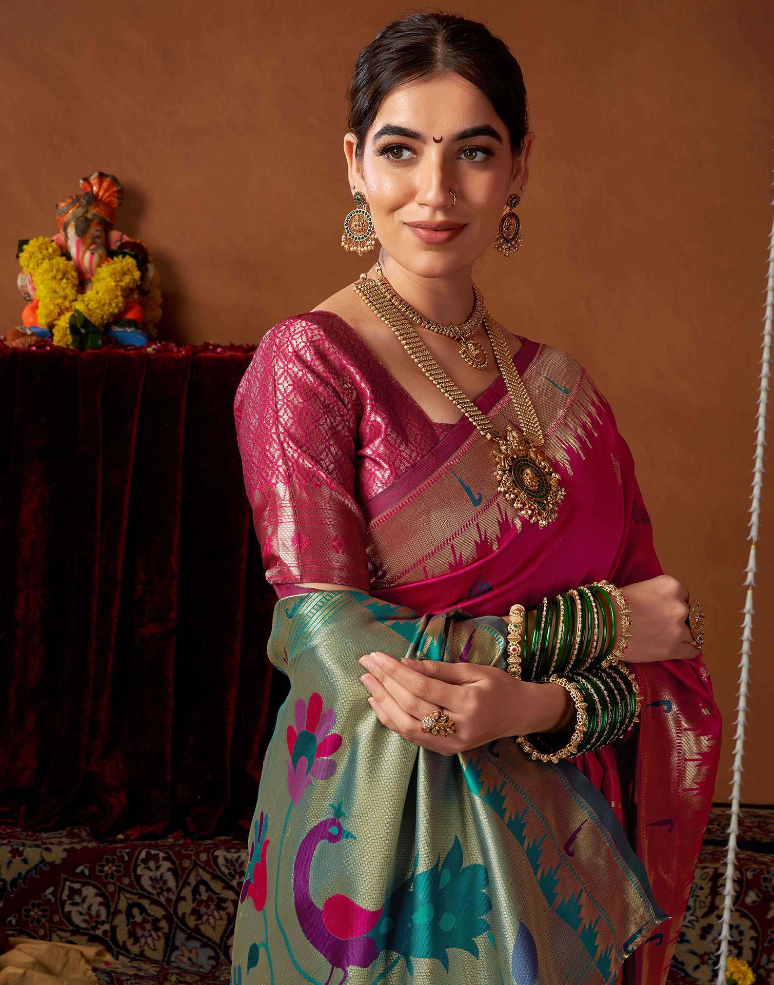Dark Rani Pink Silk Paithani Chaturthi Saree