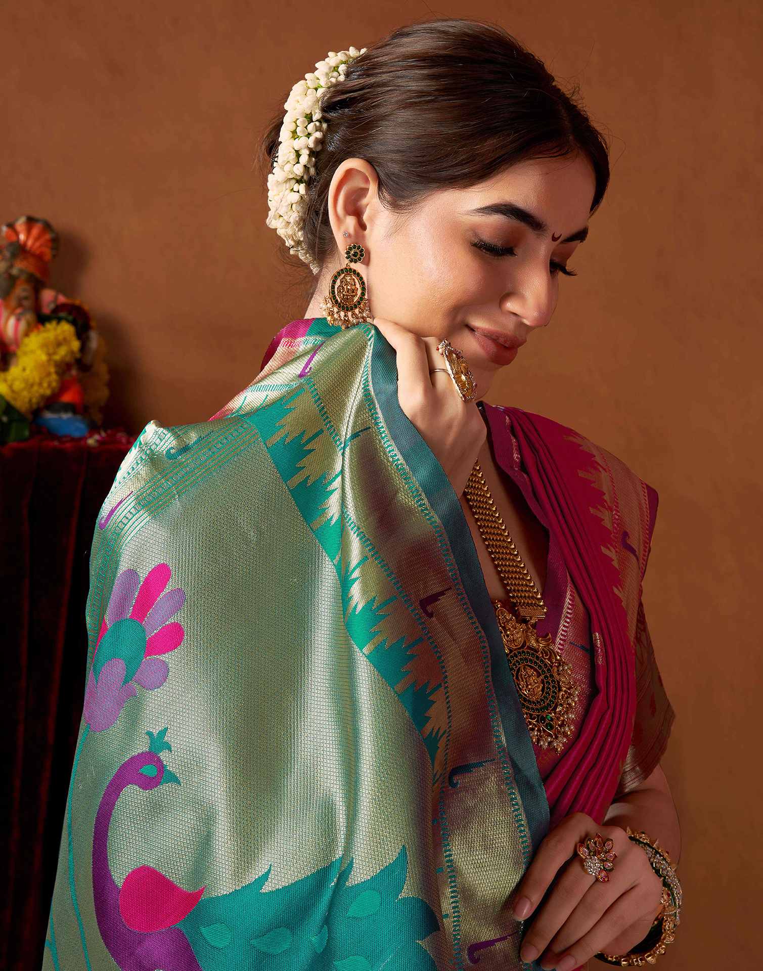 Dark Rani Pink Silk Paithani Chaturthi Saree