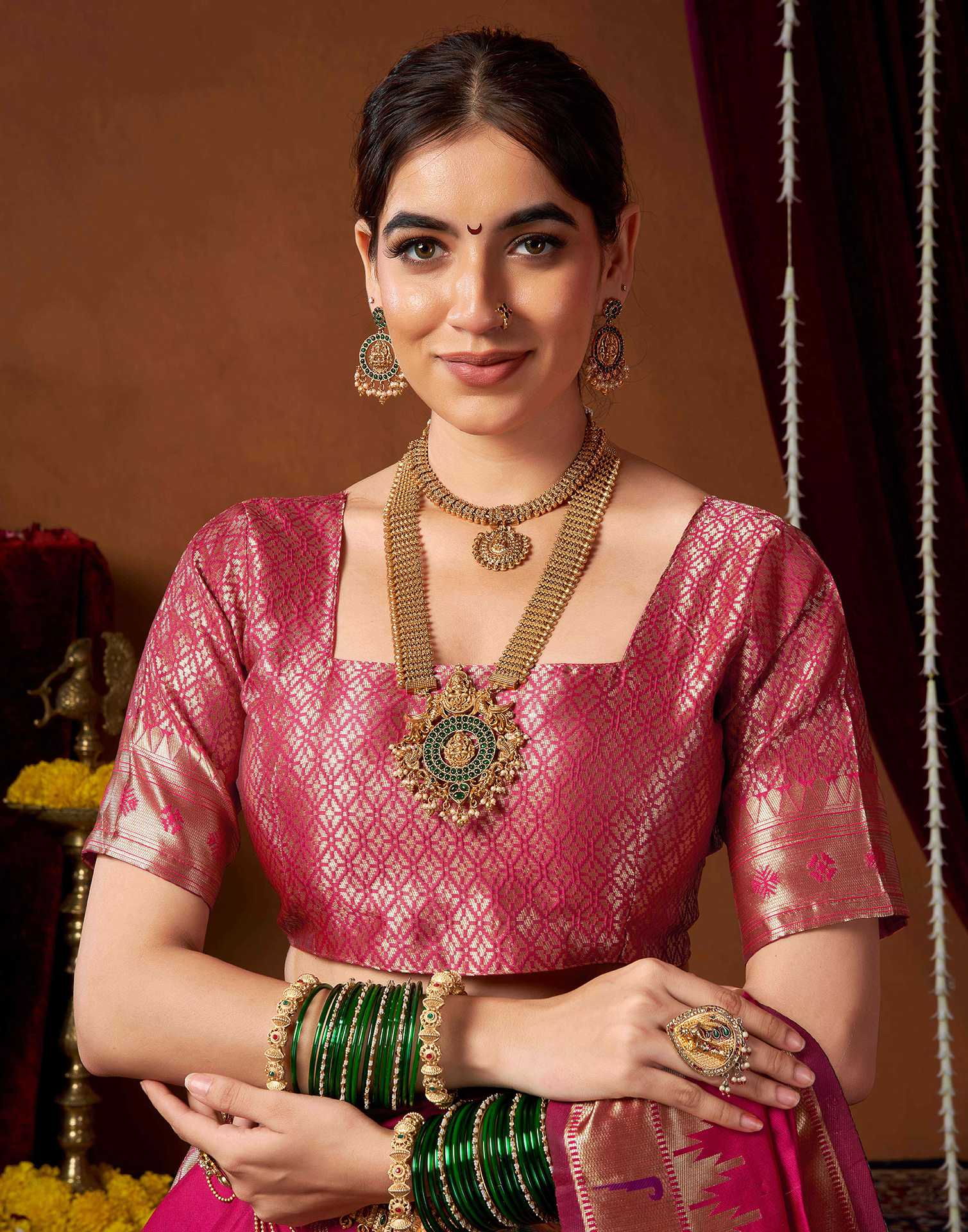 Dark Rani Pink Silk Paithani Chaturthi Saree