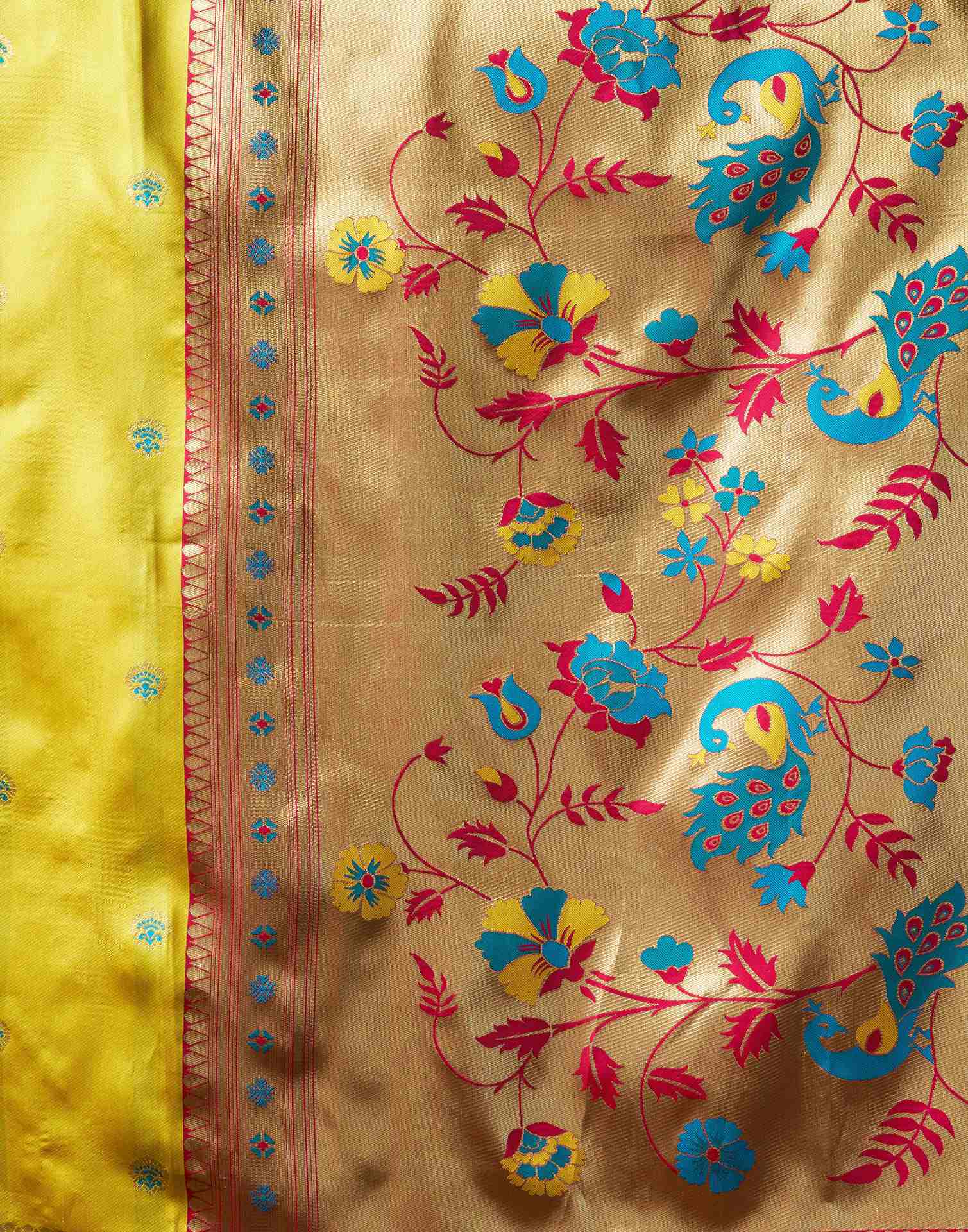 Lime Yellow Silk Paithani Chaturthi Saree