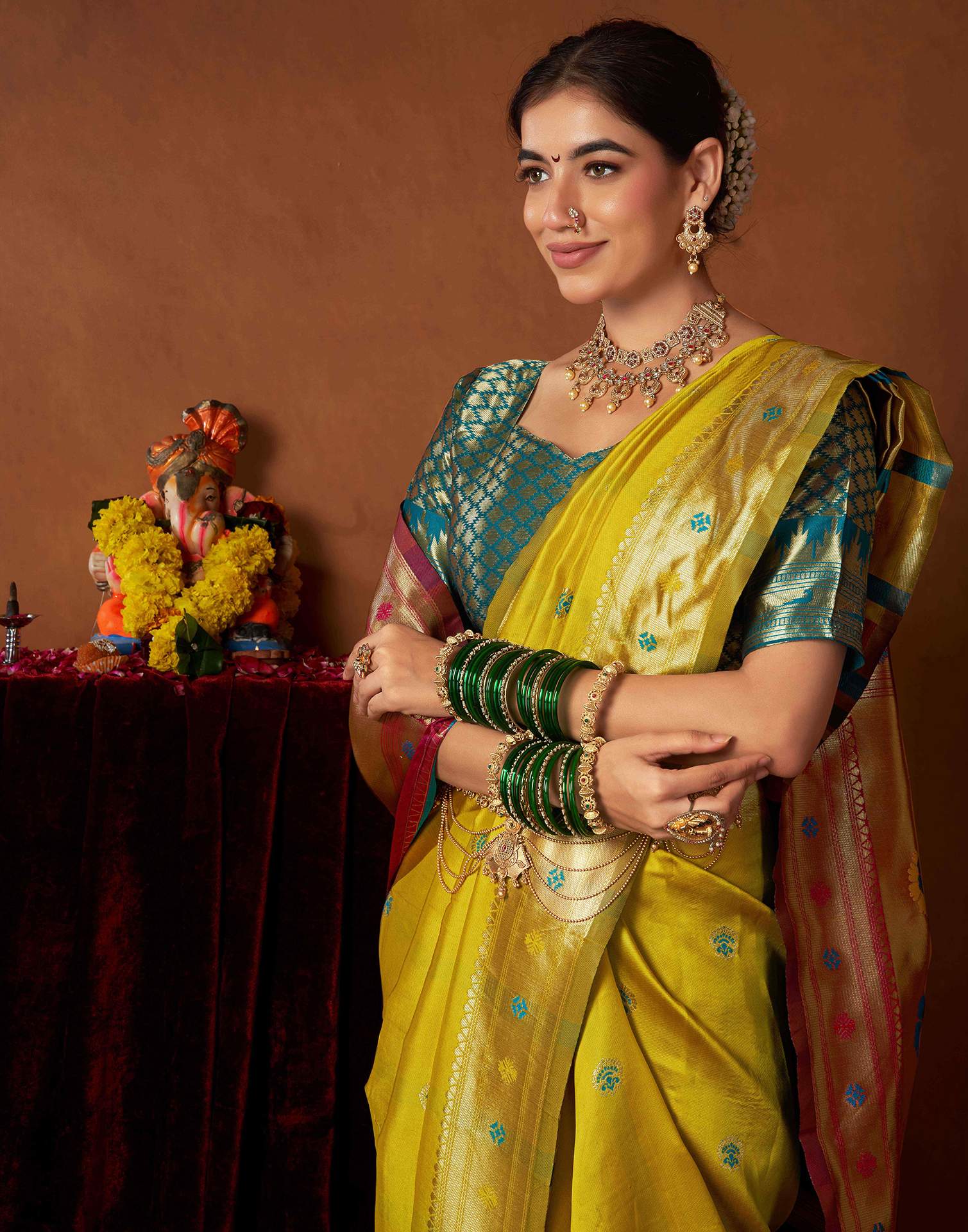 Lime Yellow Silk Paithani Chaturthi Saree