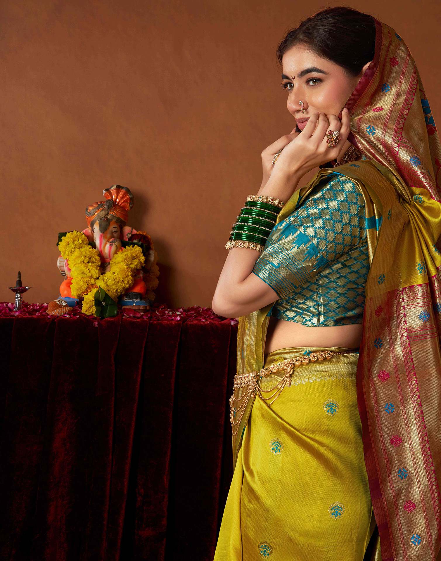Lime Yellow Silk Paithani Chaturthi Saree