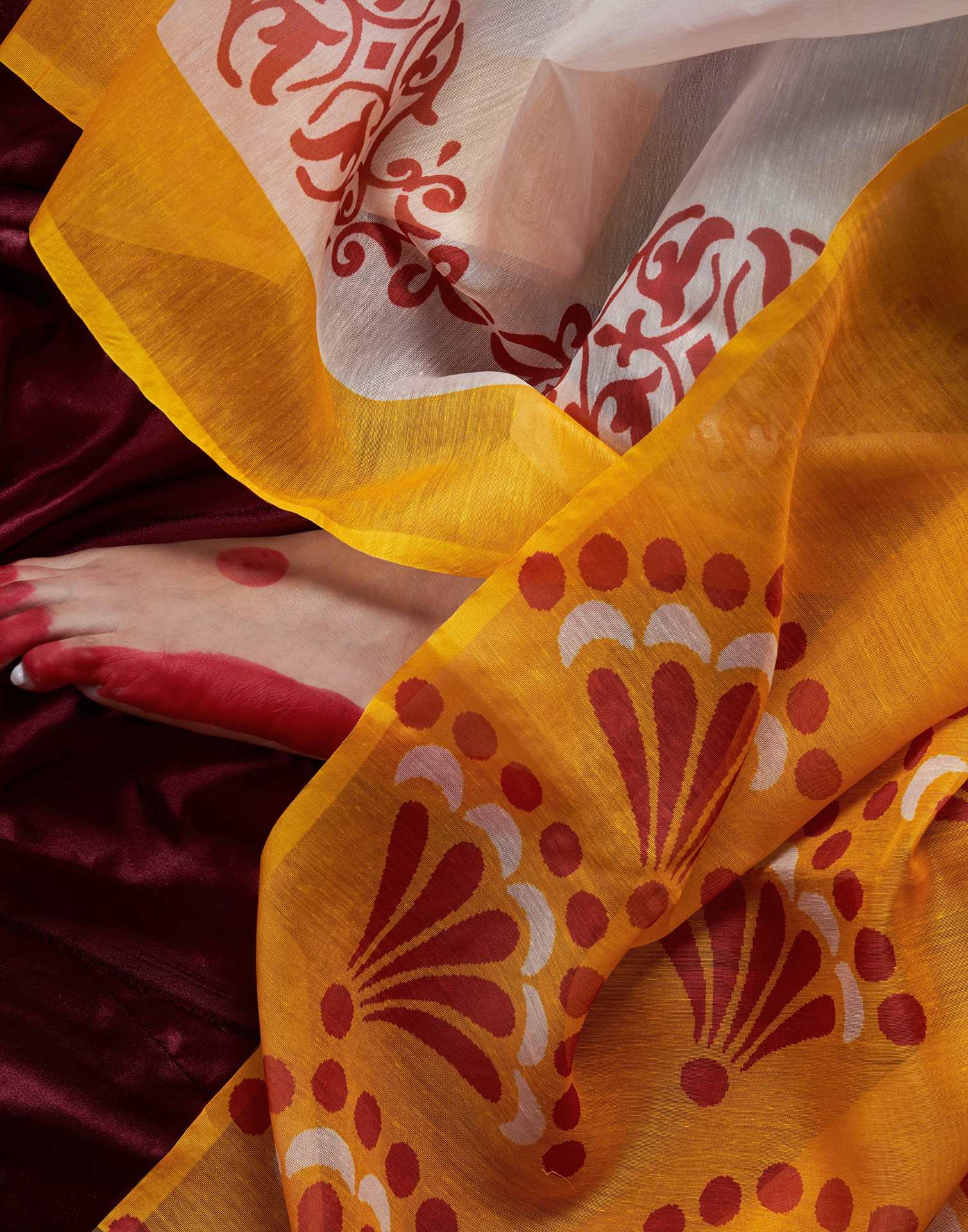Off White Chanderi Printed Saree