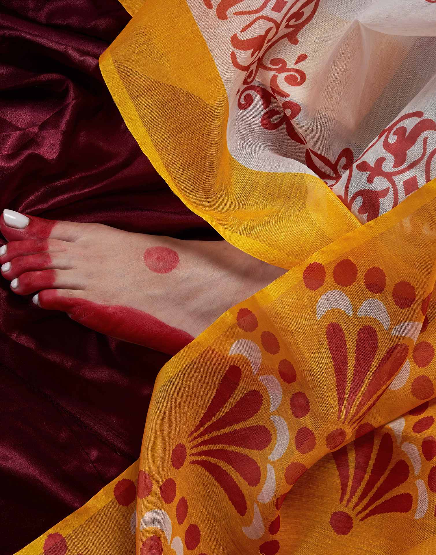 Off White Chanderi Printed Saree