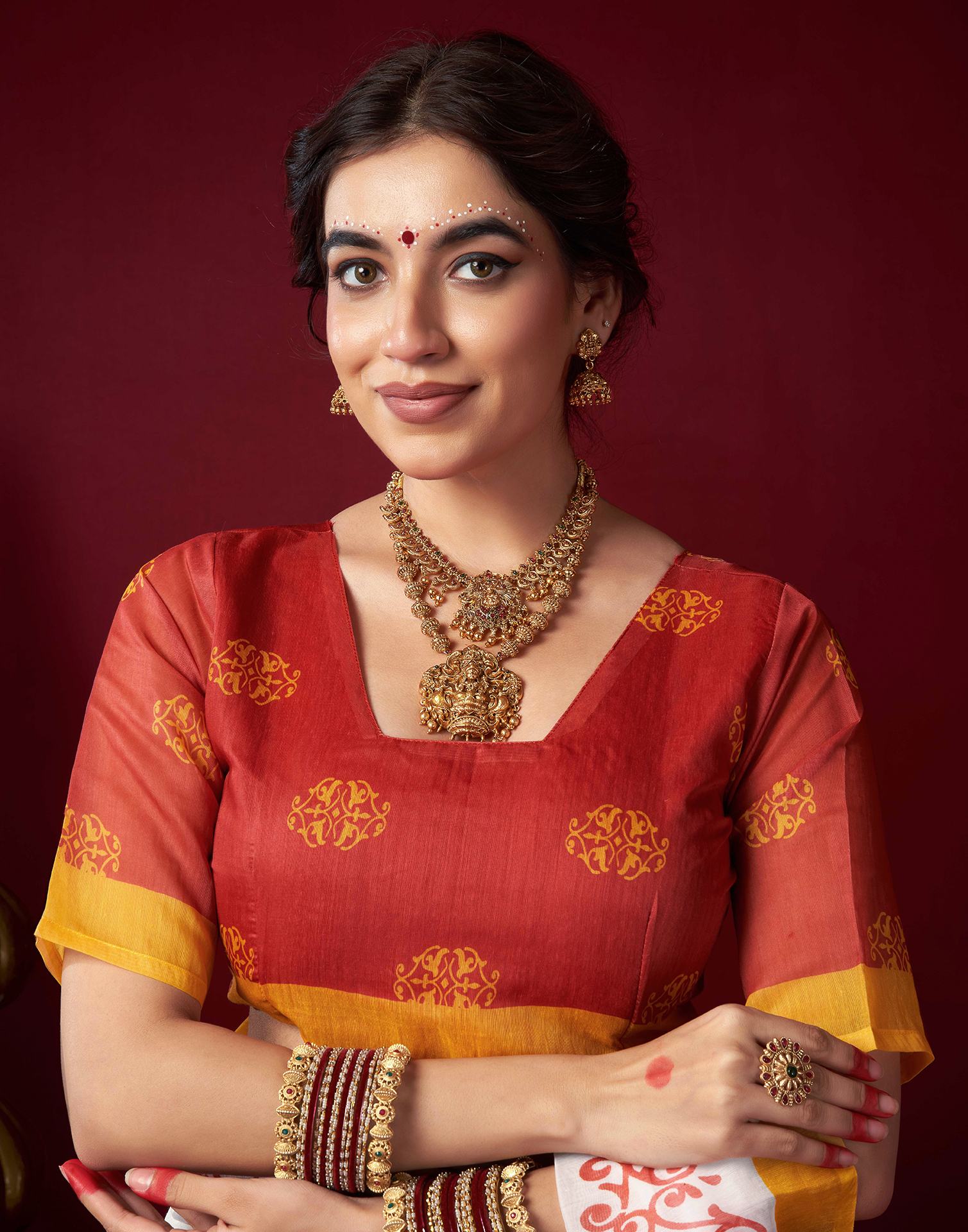 Off White Chanderi Printed Saree