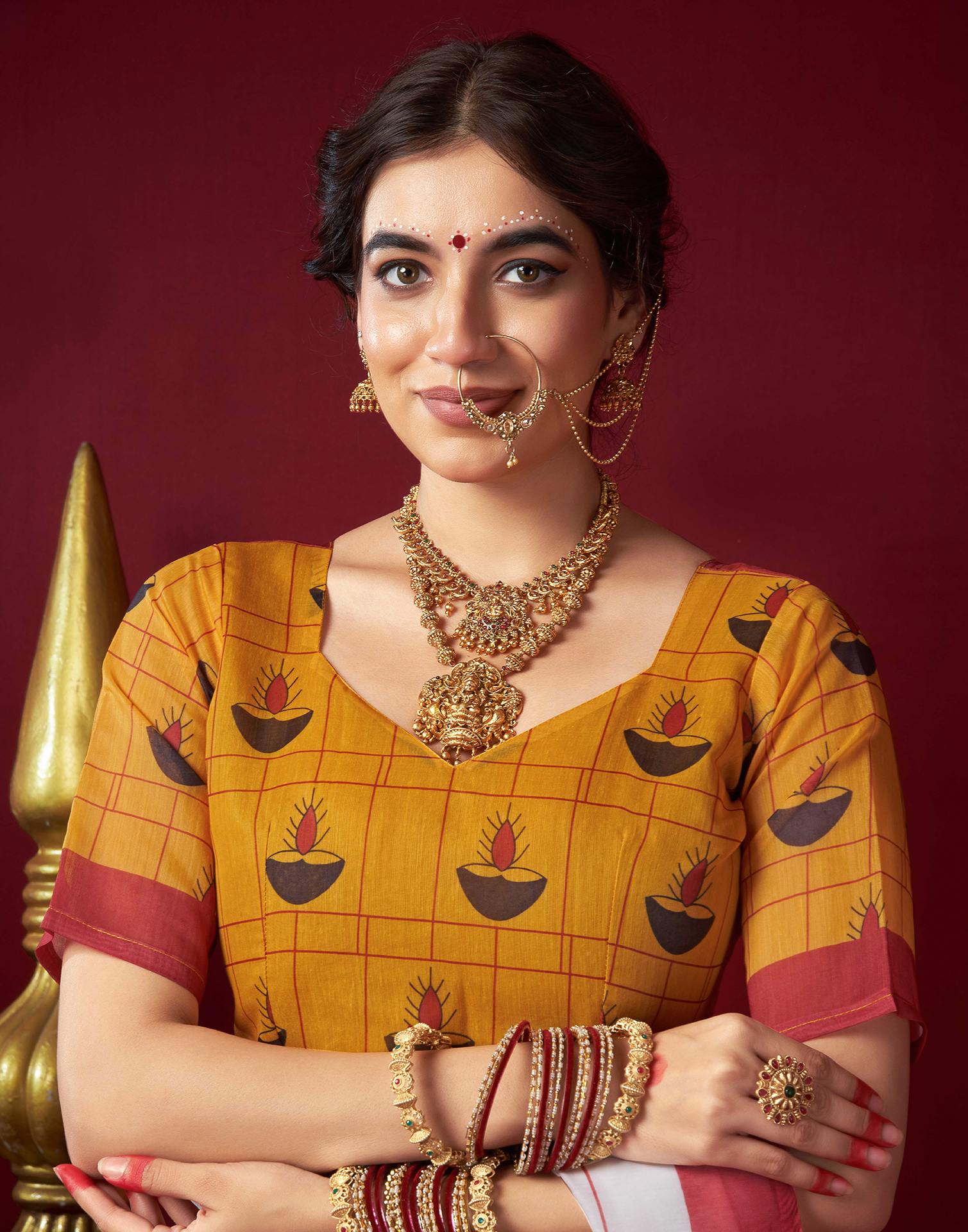 White Chanderi Printed Saree