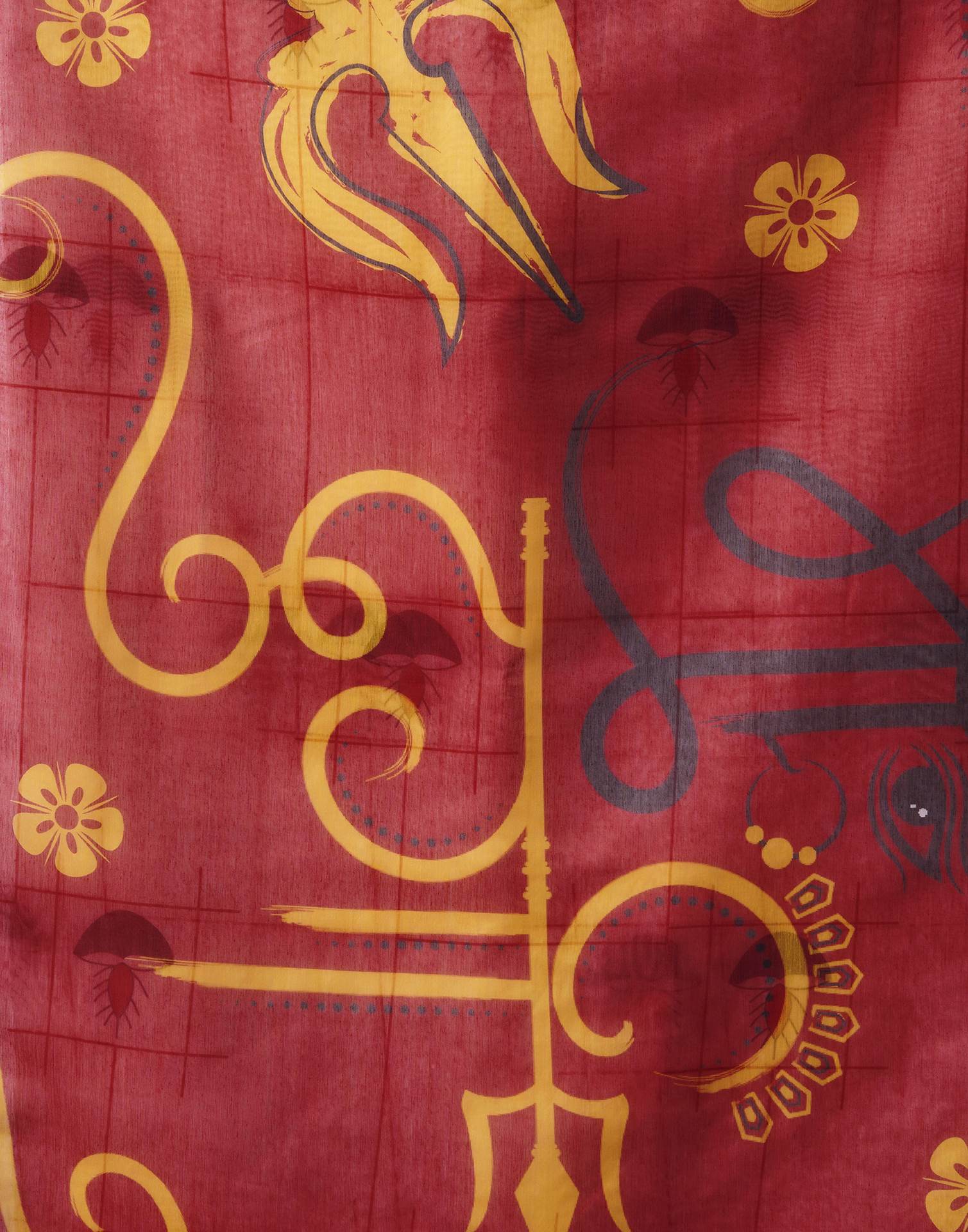 White Chanderi Printed Saree