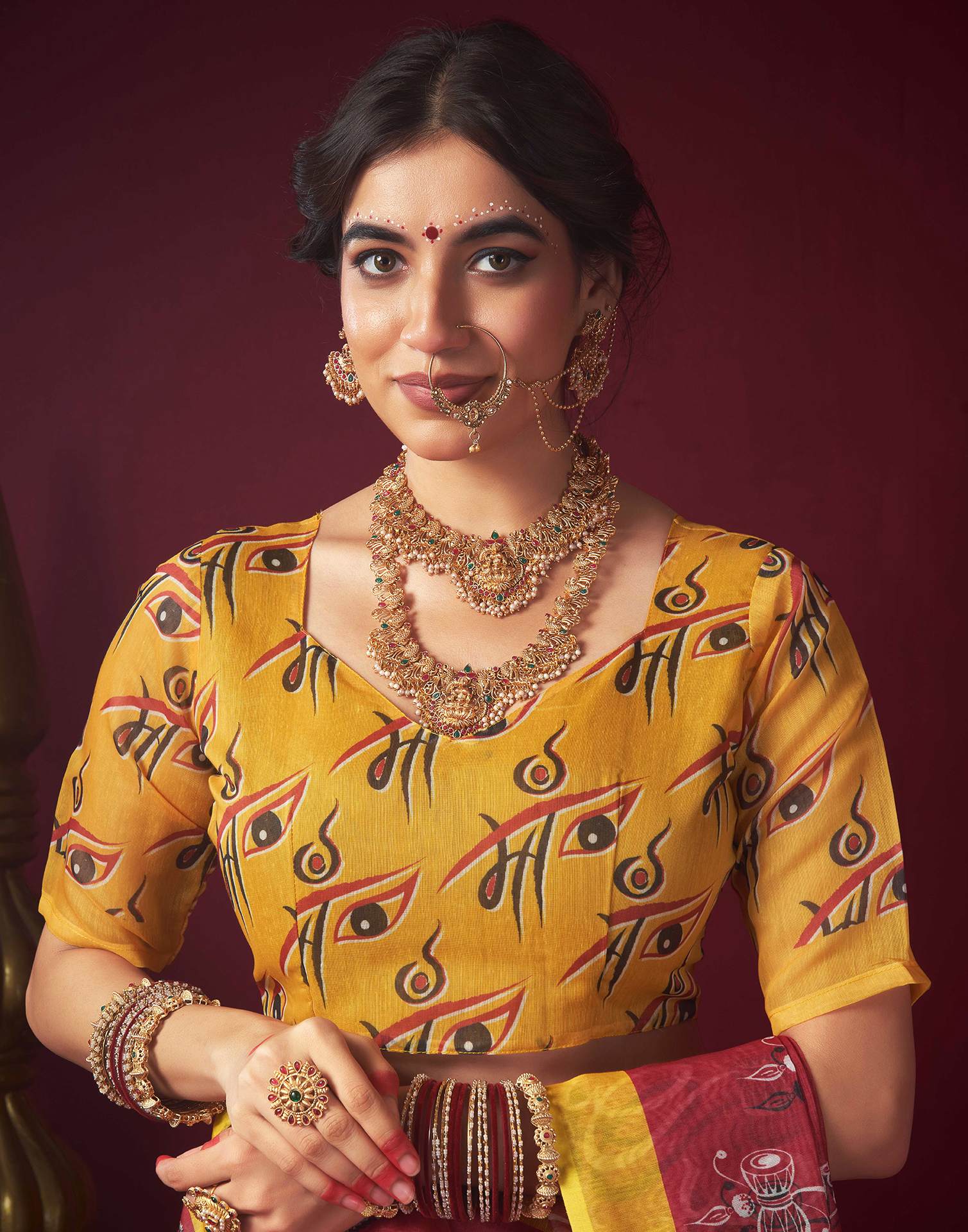 Red Chanderi Printed Saree