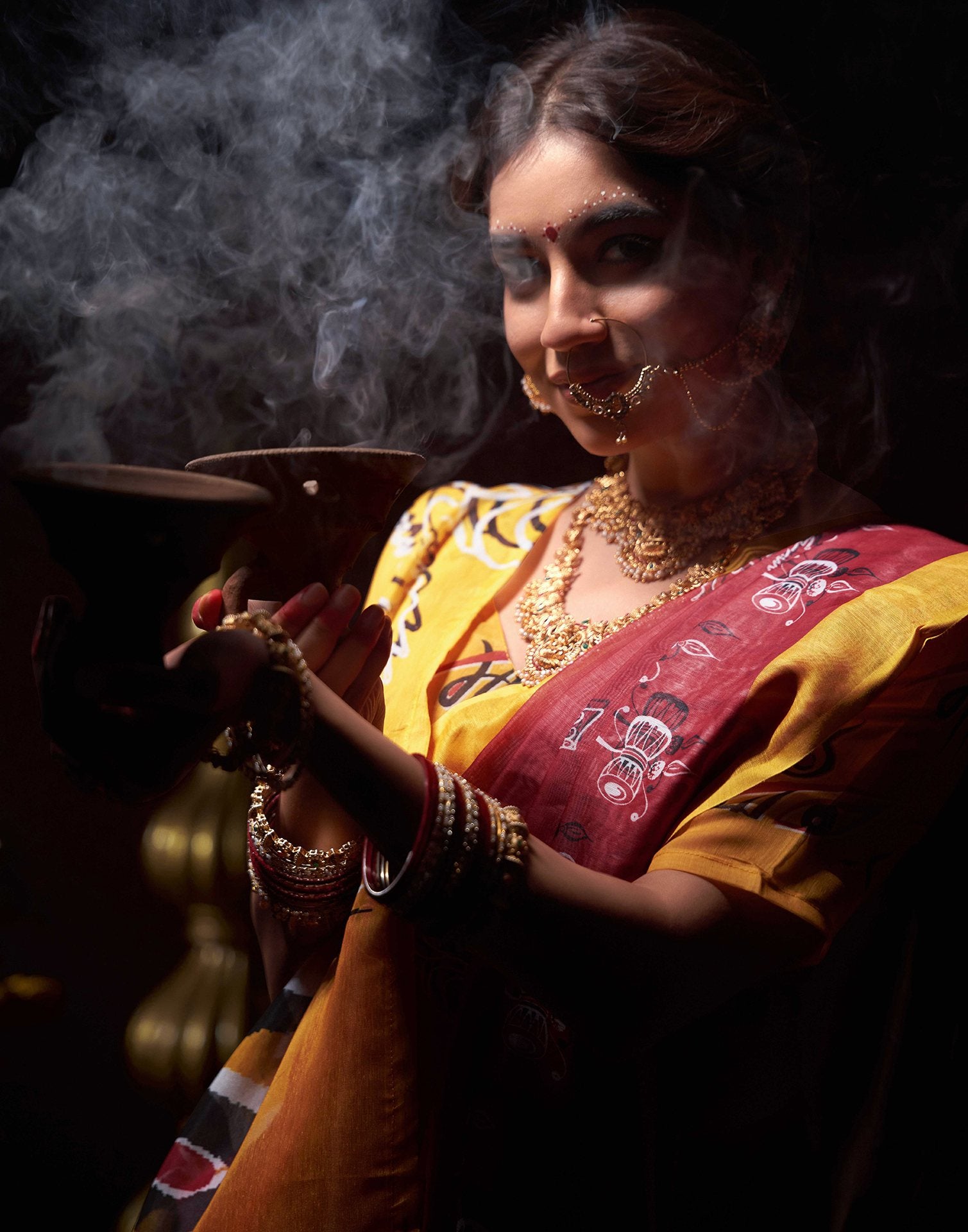 Red Chanderi Printed Saree