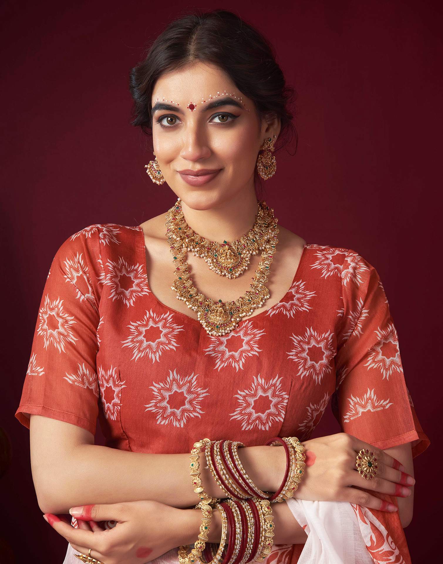Off White Chanderi Printed Saree