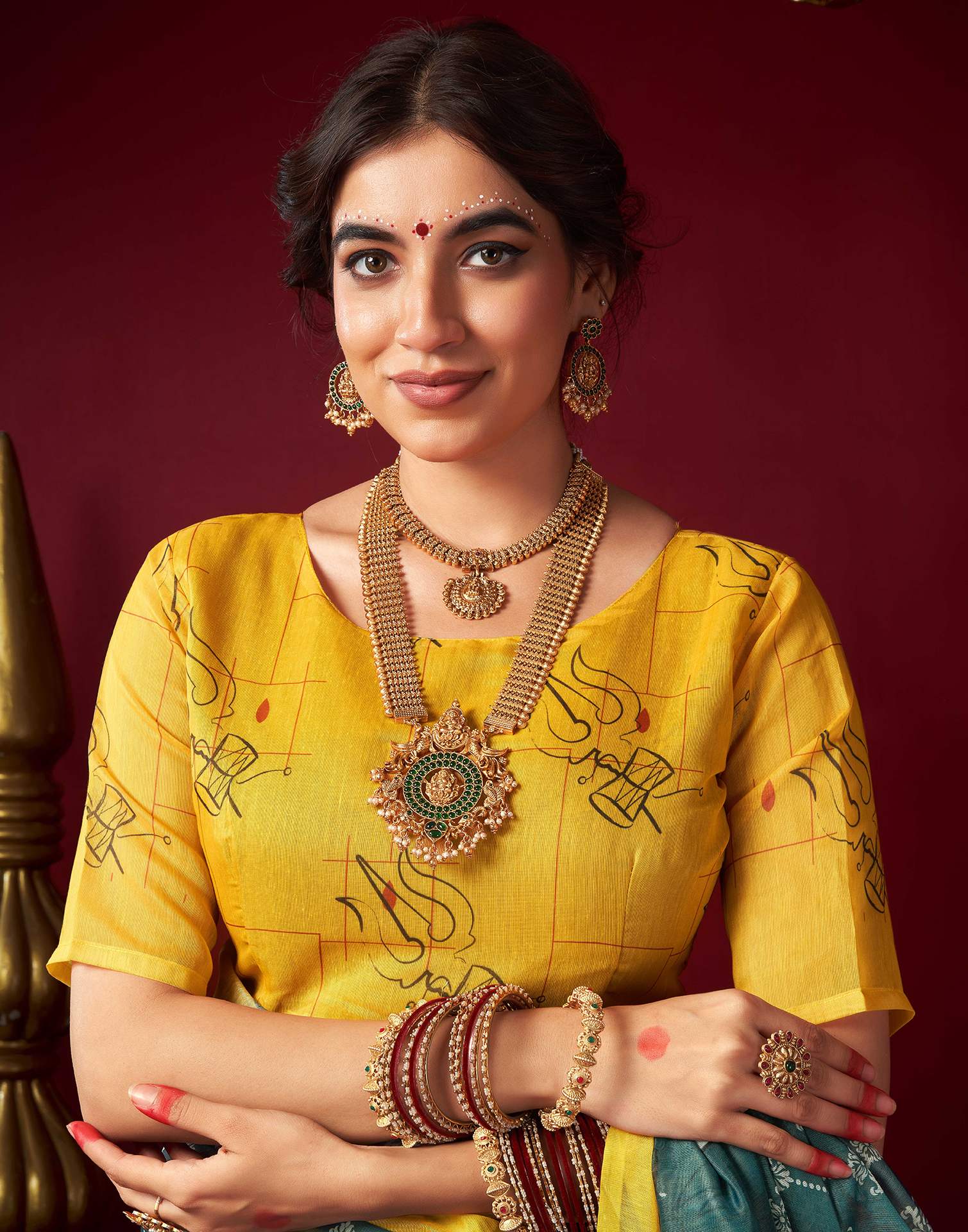 Dusty Rama Green Chanderi Printed Saree