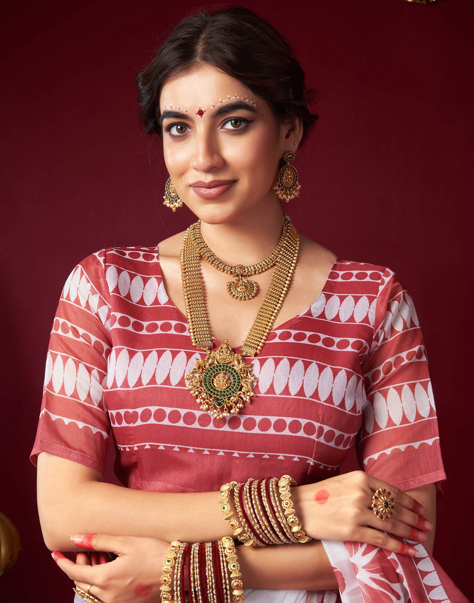 White Chanderi Printed Saree