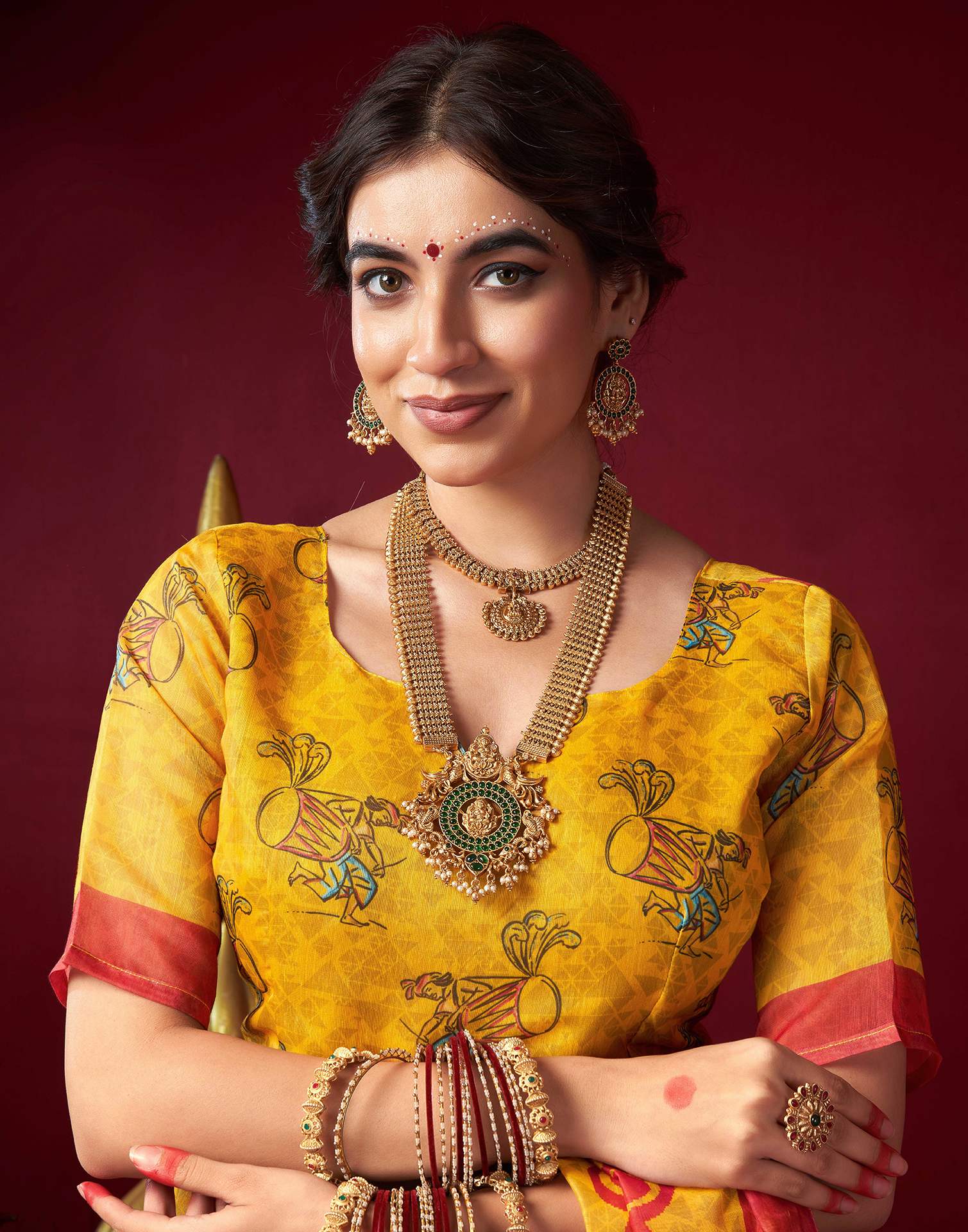 Yellow Chanderi Printed Saree