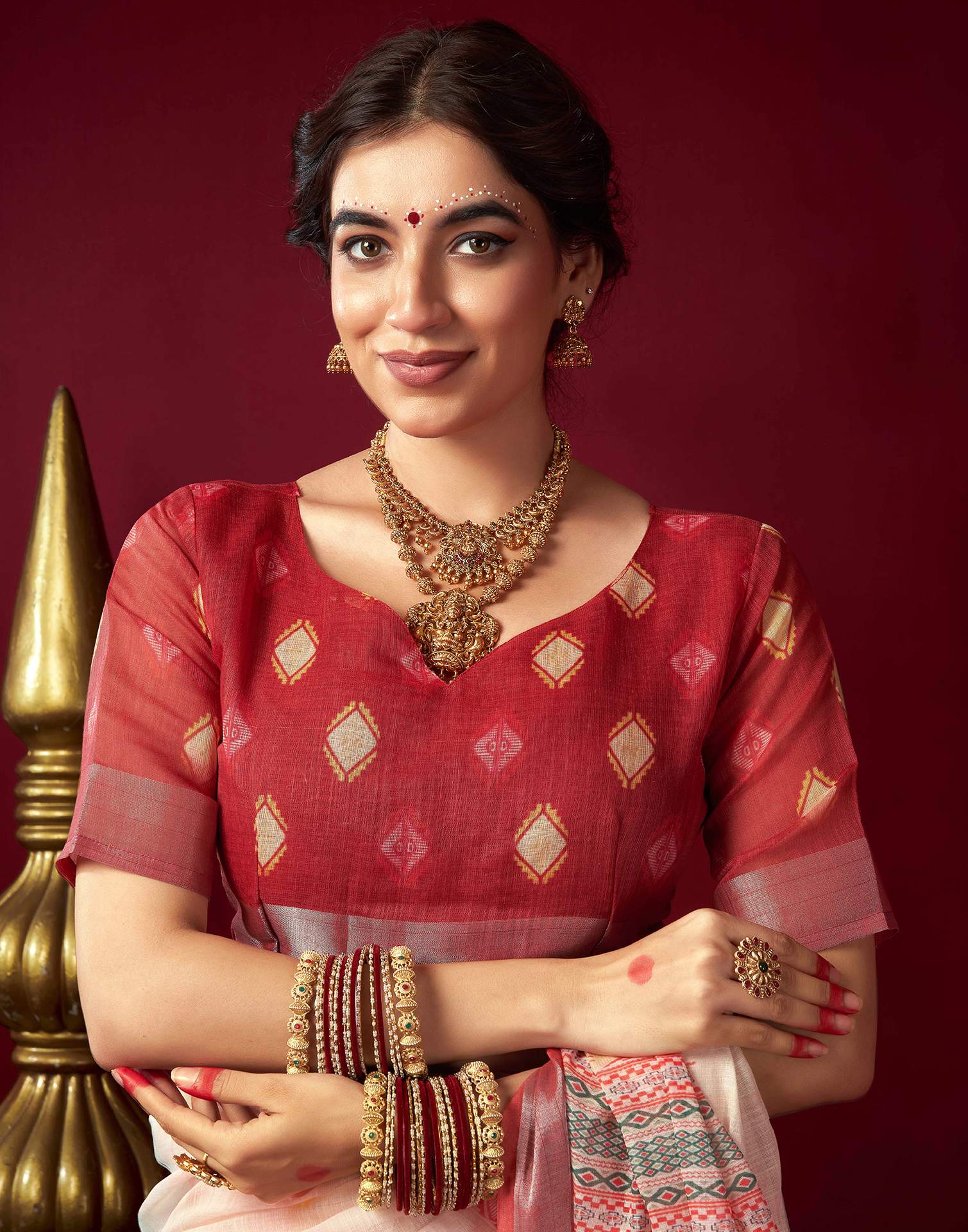 Cream Chanderi Printed Saree