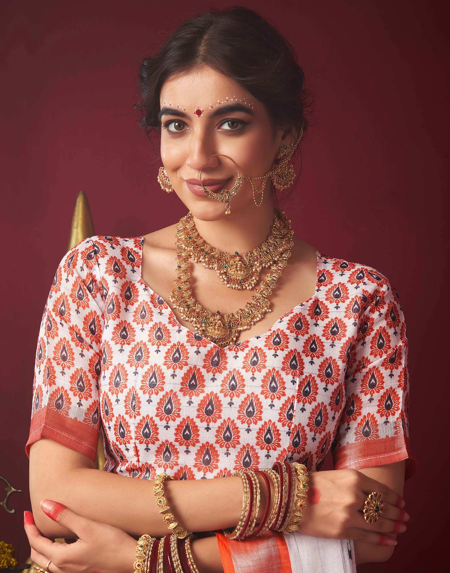 White Chanderi Zari Durga Puja Saree