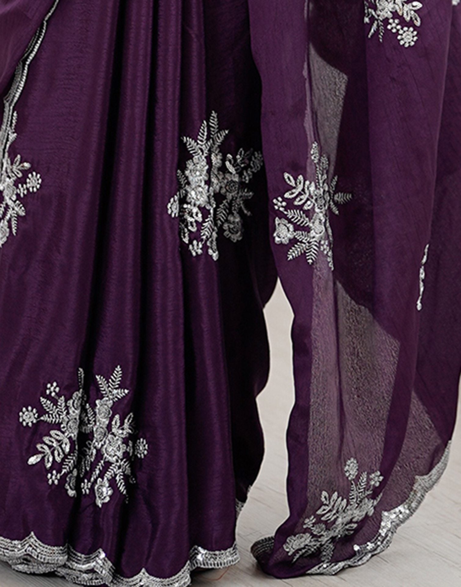 Wine Chinnon Sequence Embroidery Saree