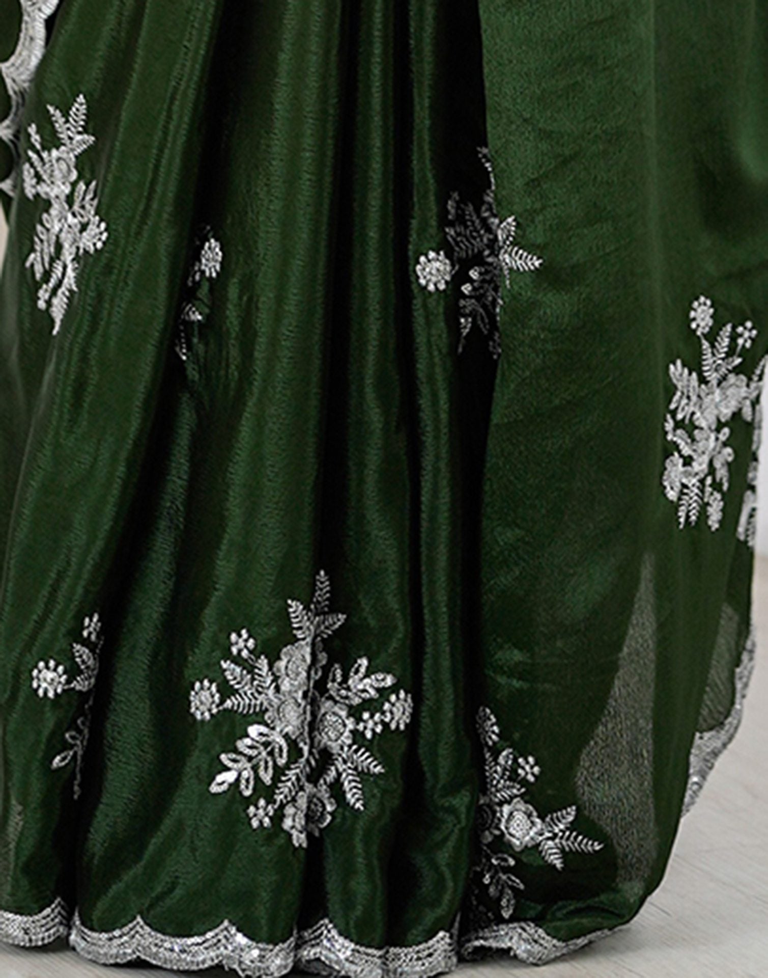 Mehndi Green Chinnon Sequence Embroidery Saree