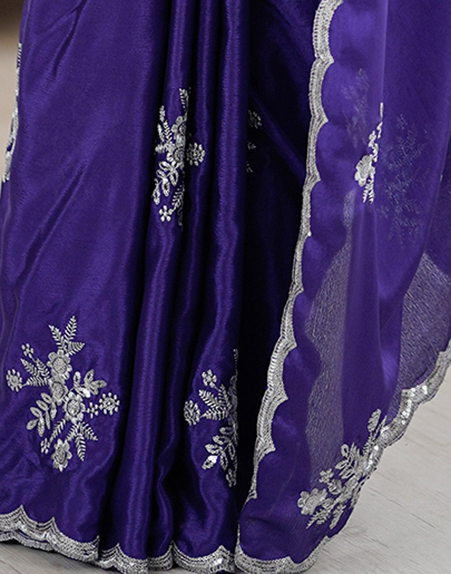 Dark Purple Chinnon Sequence Embroidery Saree