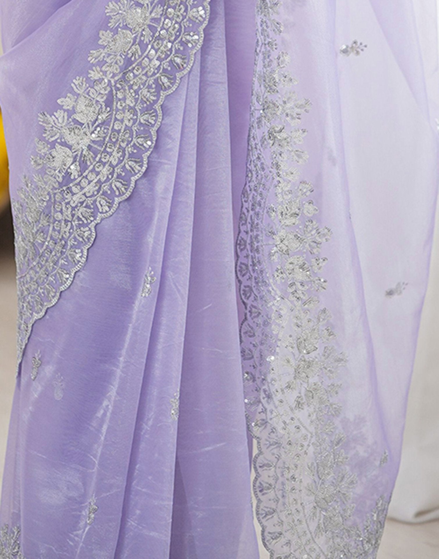 Lavender Net Sequence Embroidery Saree