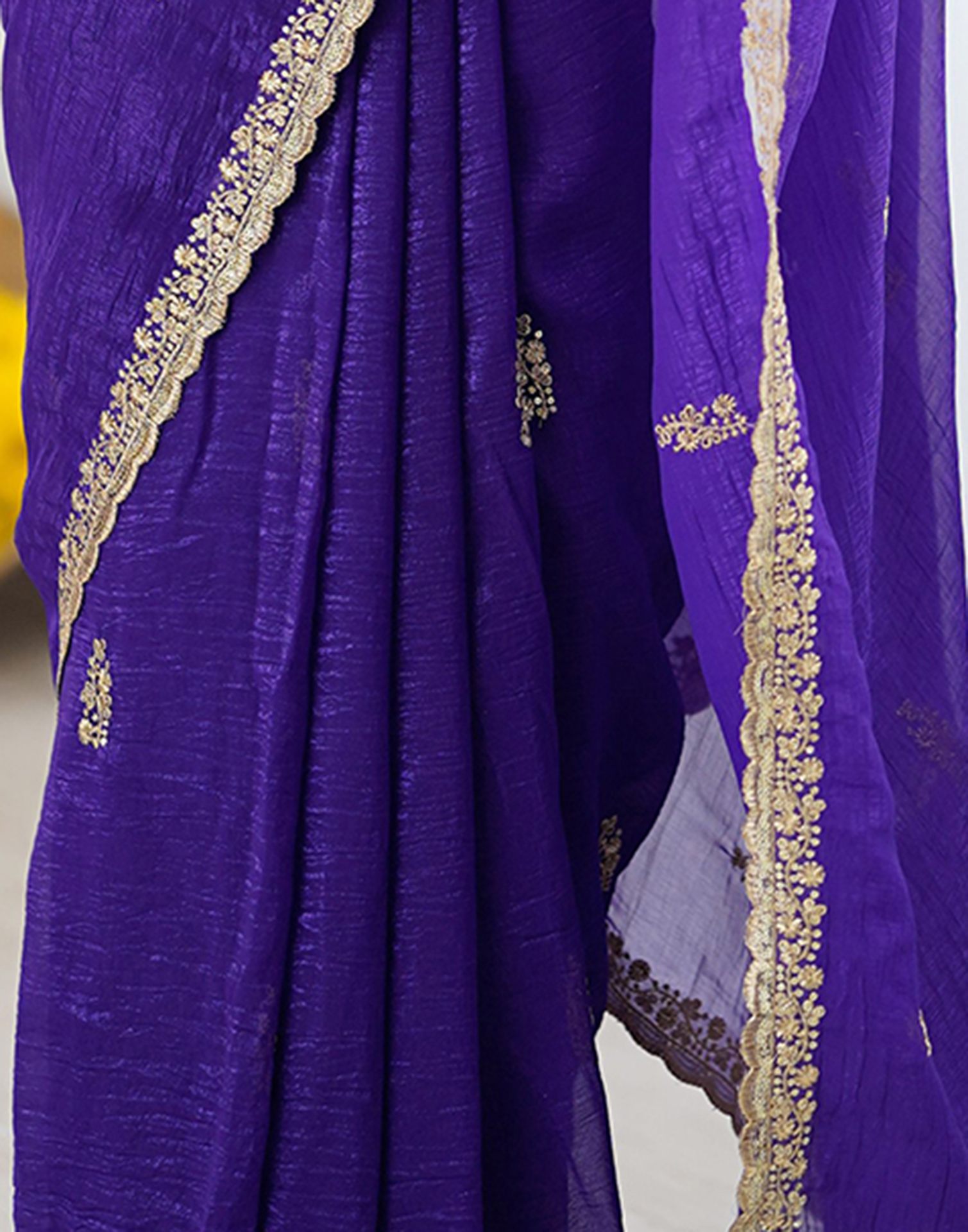 Dark Purple Tissue Silk Sequence Embroidery Saree