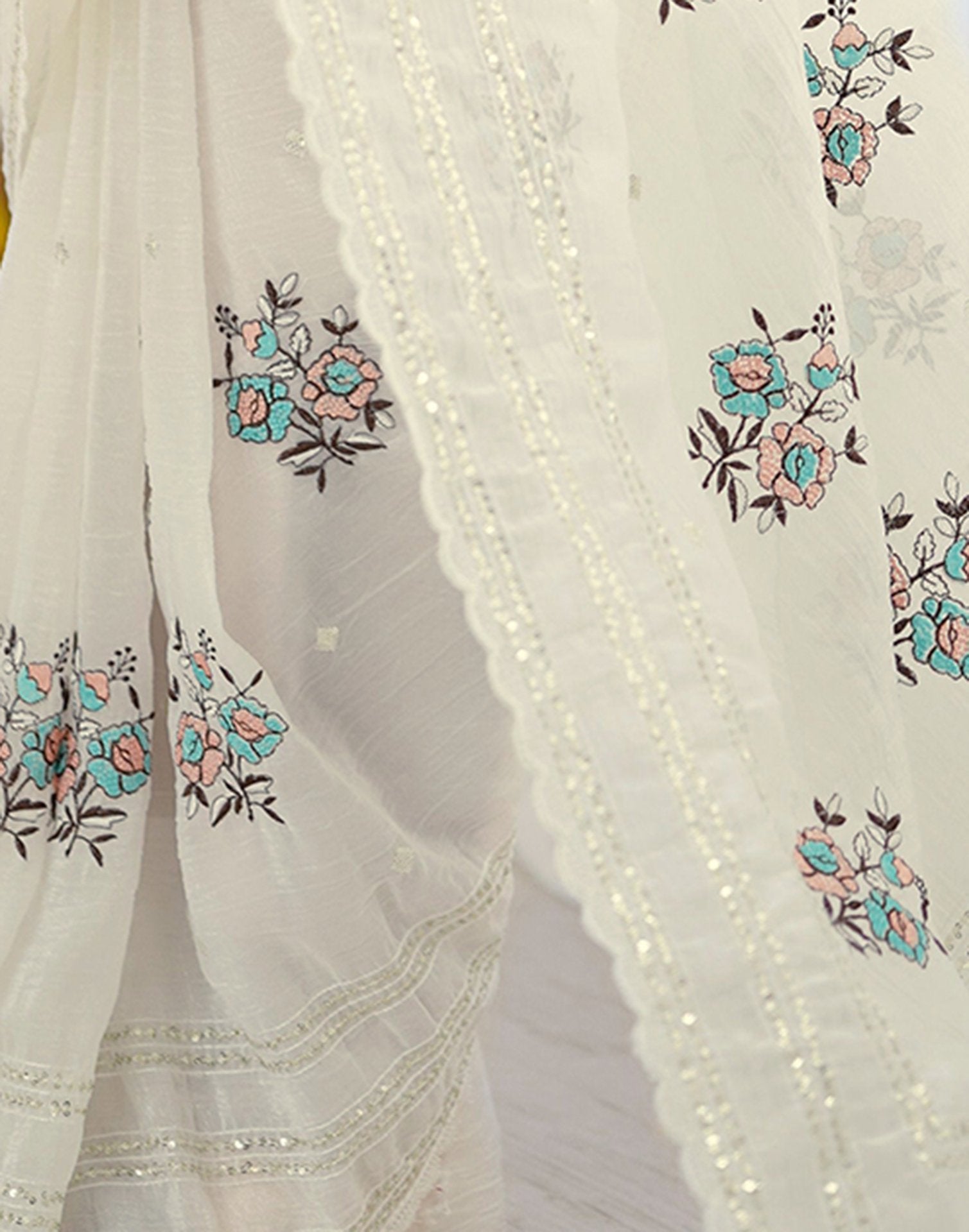 Off White Tissue Silk Sequence Embroidery Saree