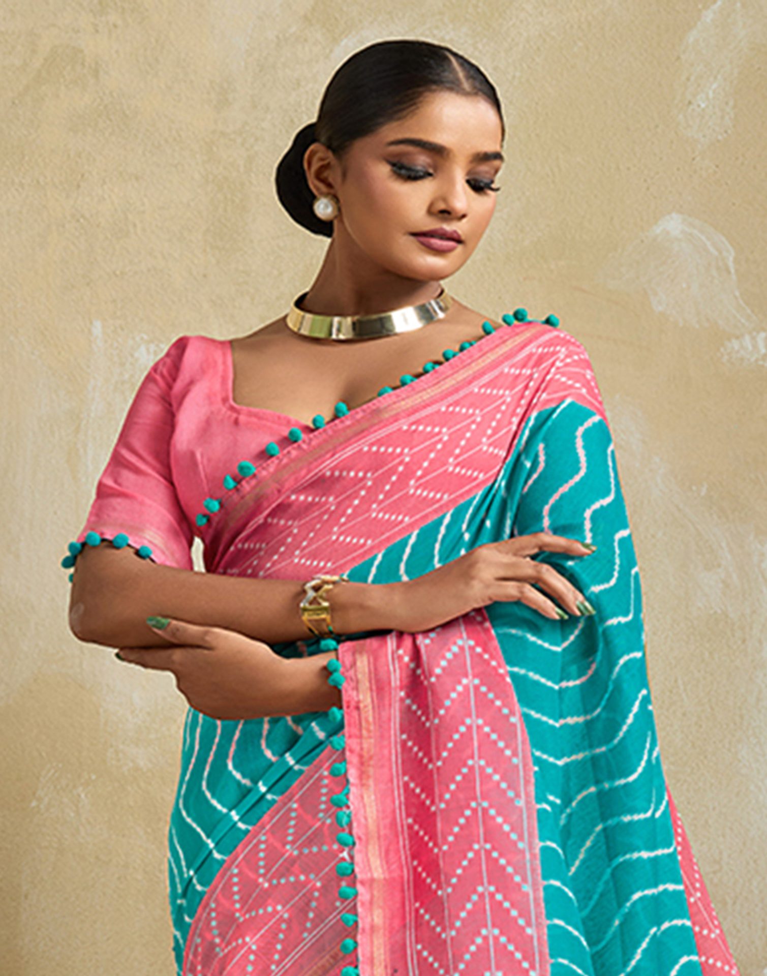 Turquoise Blue Linen Printed Saree